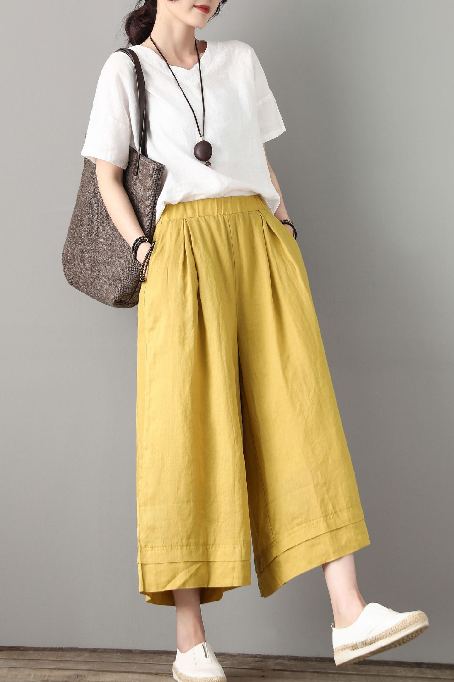 Elastic Waist Linen Pants C1807