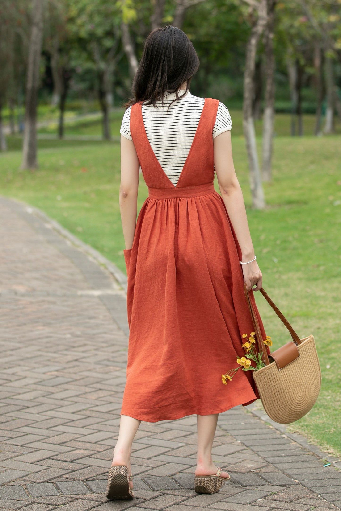 Linen Pinafore Summer Sleeveless Dress C4016