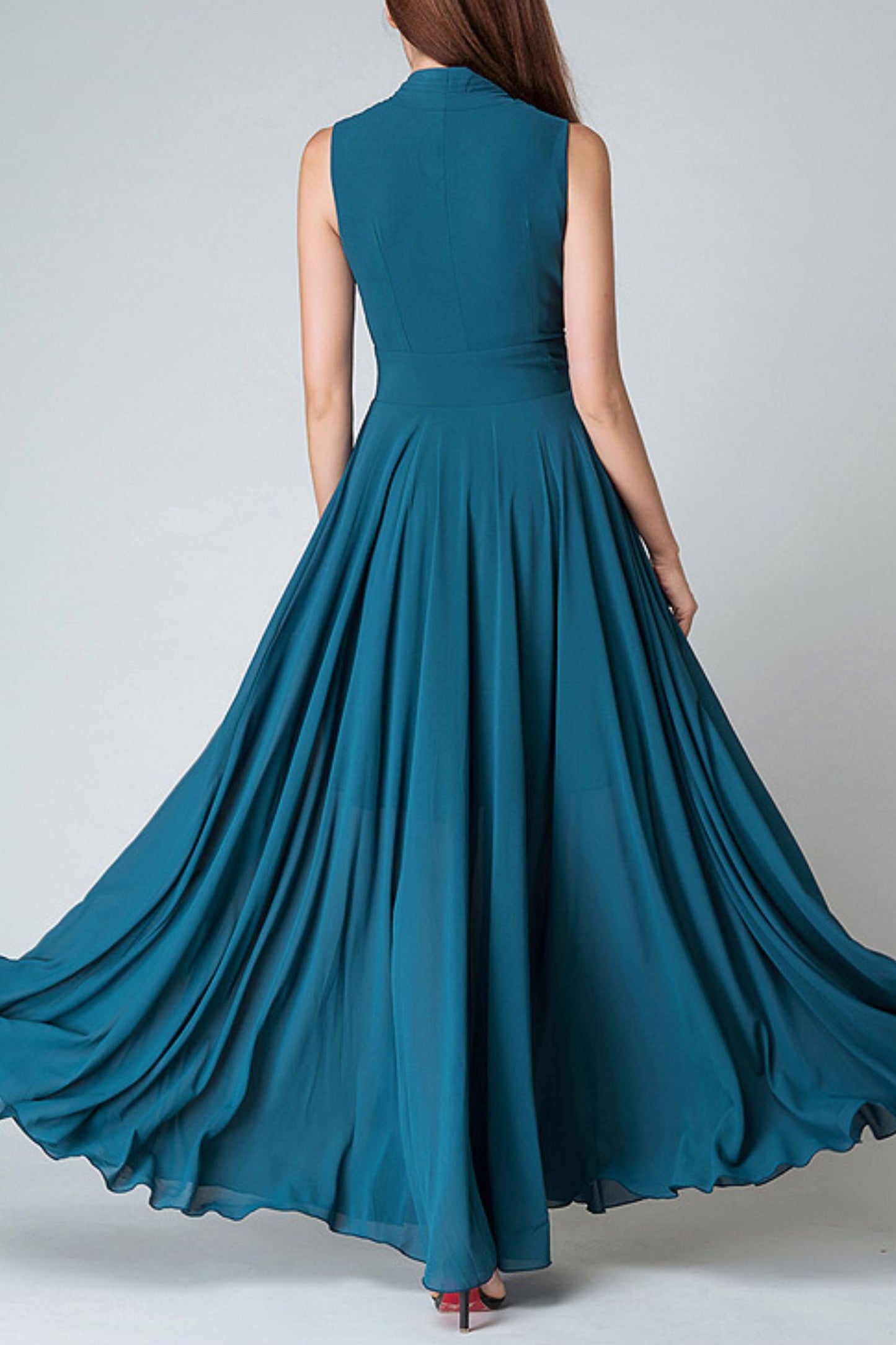Women's New Chiffon Long V-neck Sleeveless Dress C4095