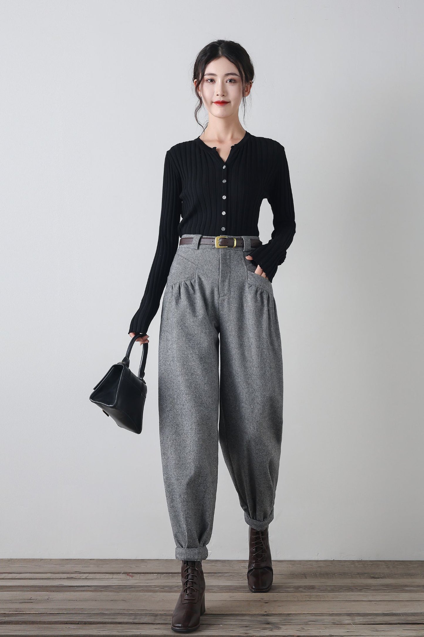 Gray winter wool casual pants C4345