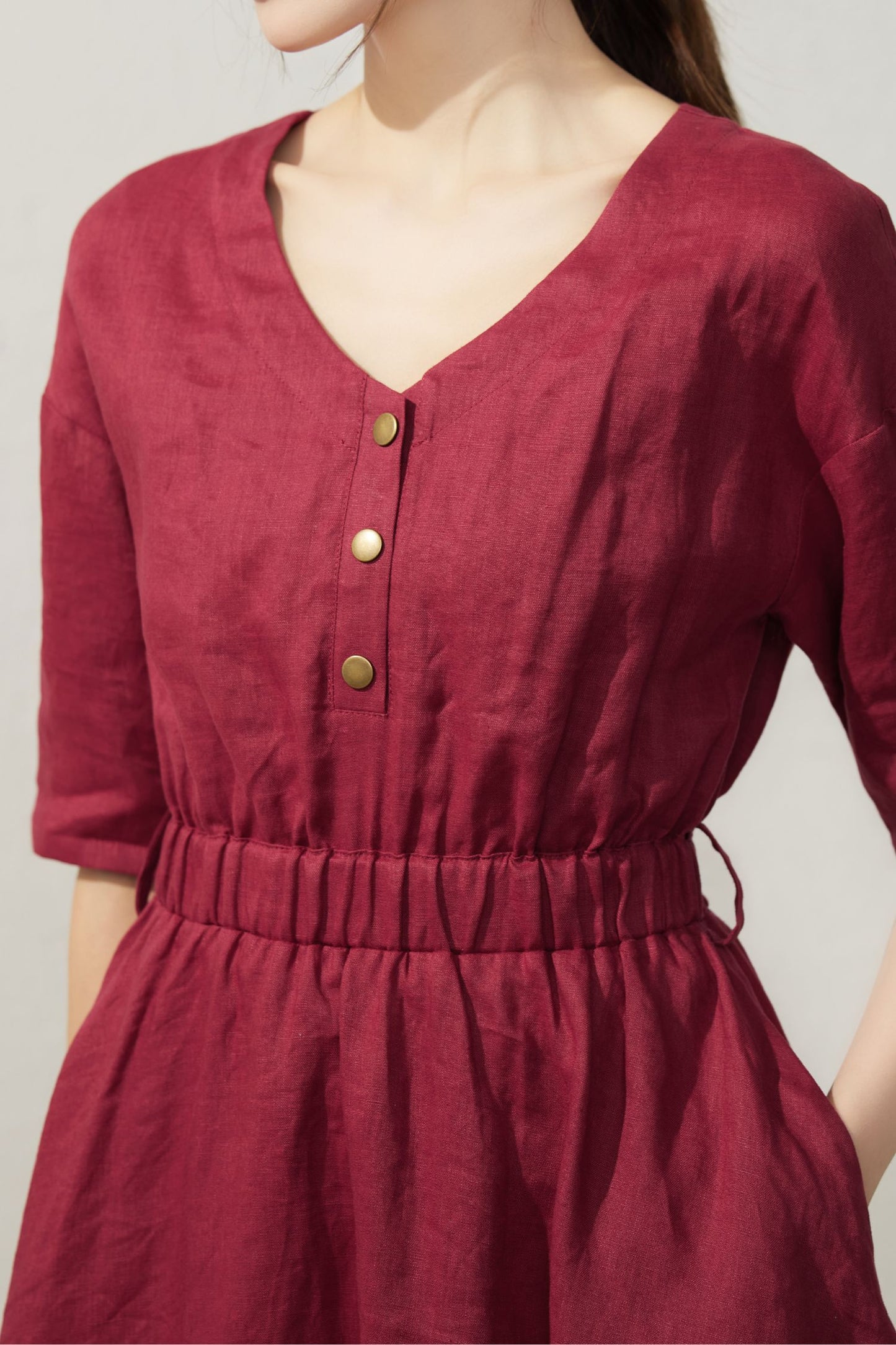 Women's Burgundy Linen dress C3926
