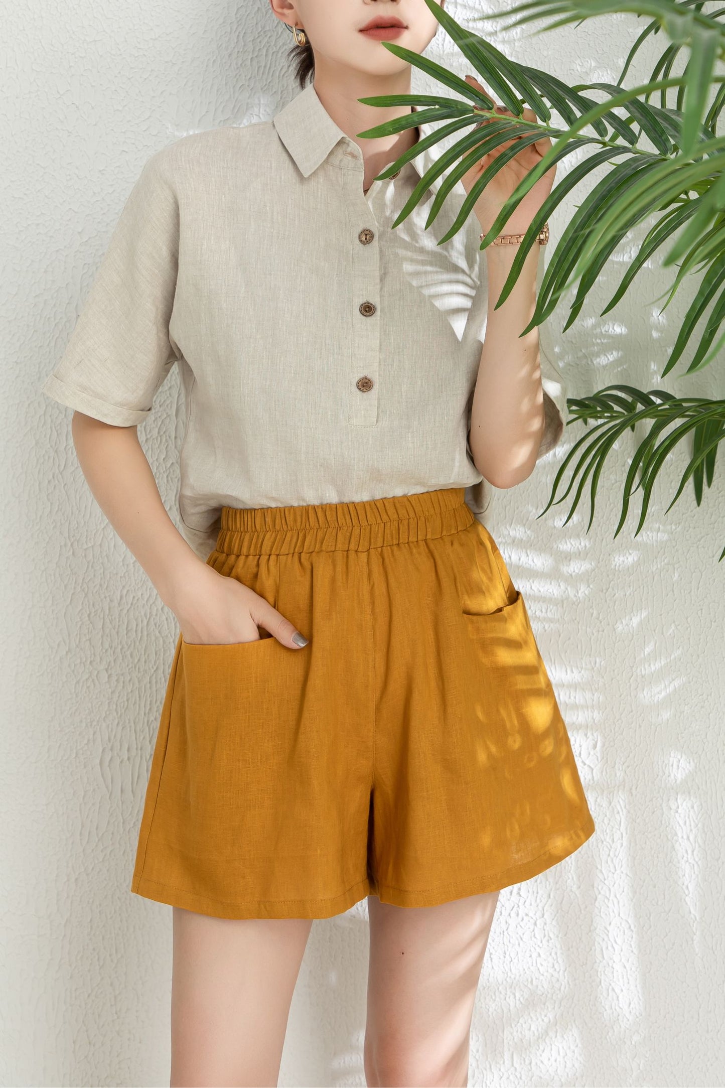 Women's Summer short sleeve linen Shirt C3295