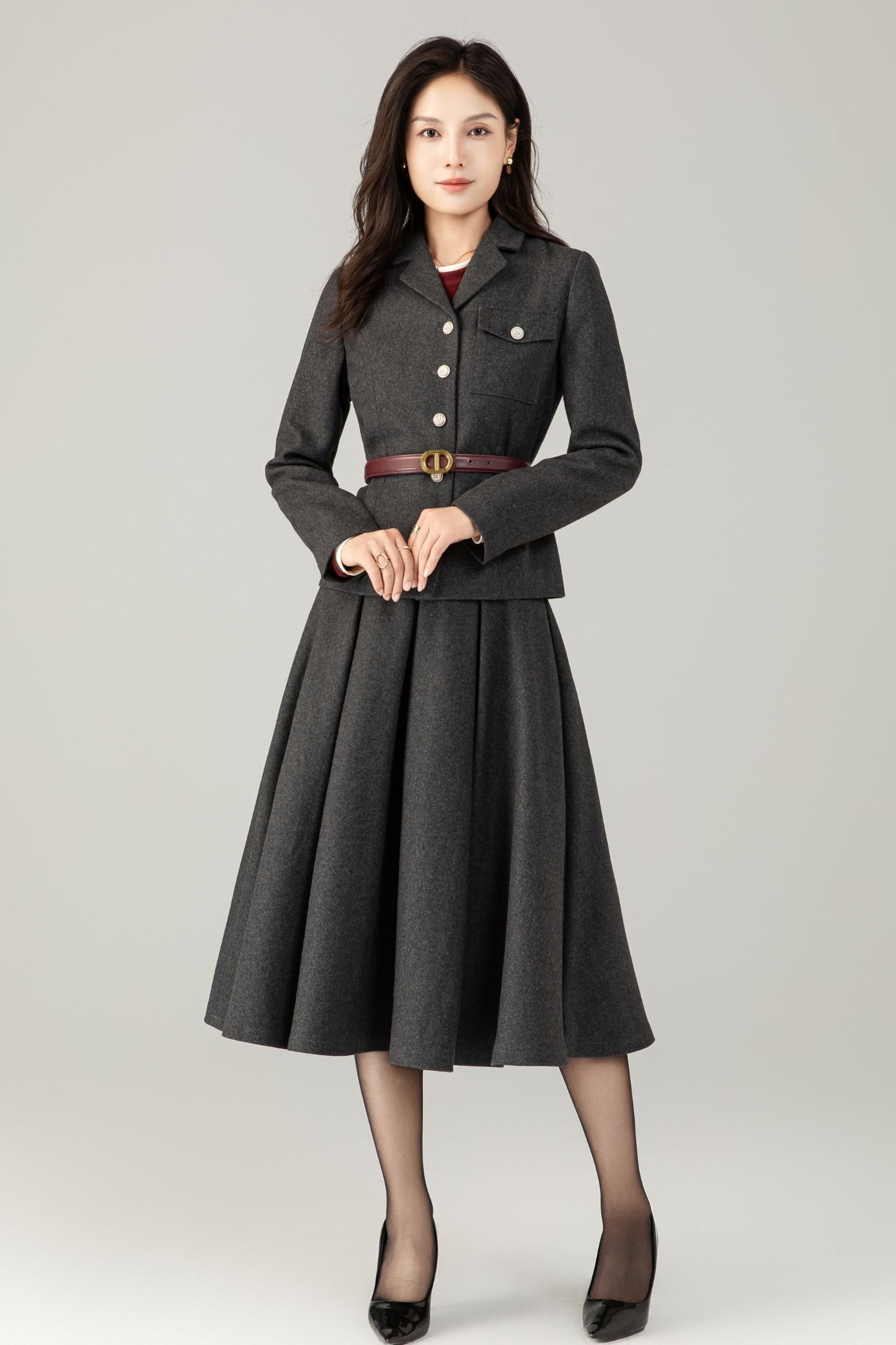 Gray short wool jacket coat C5241