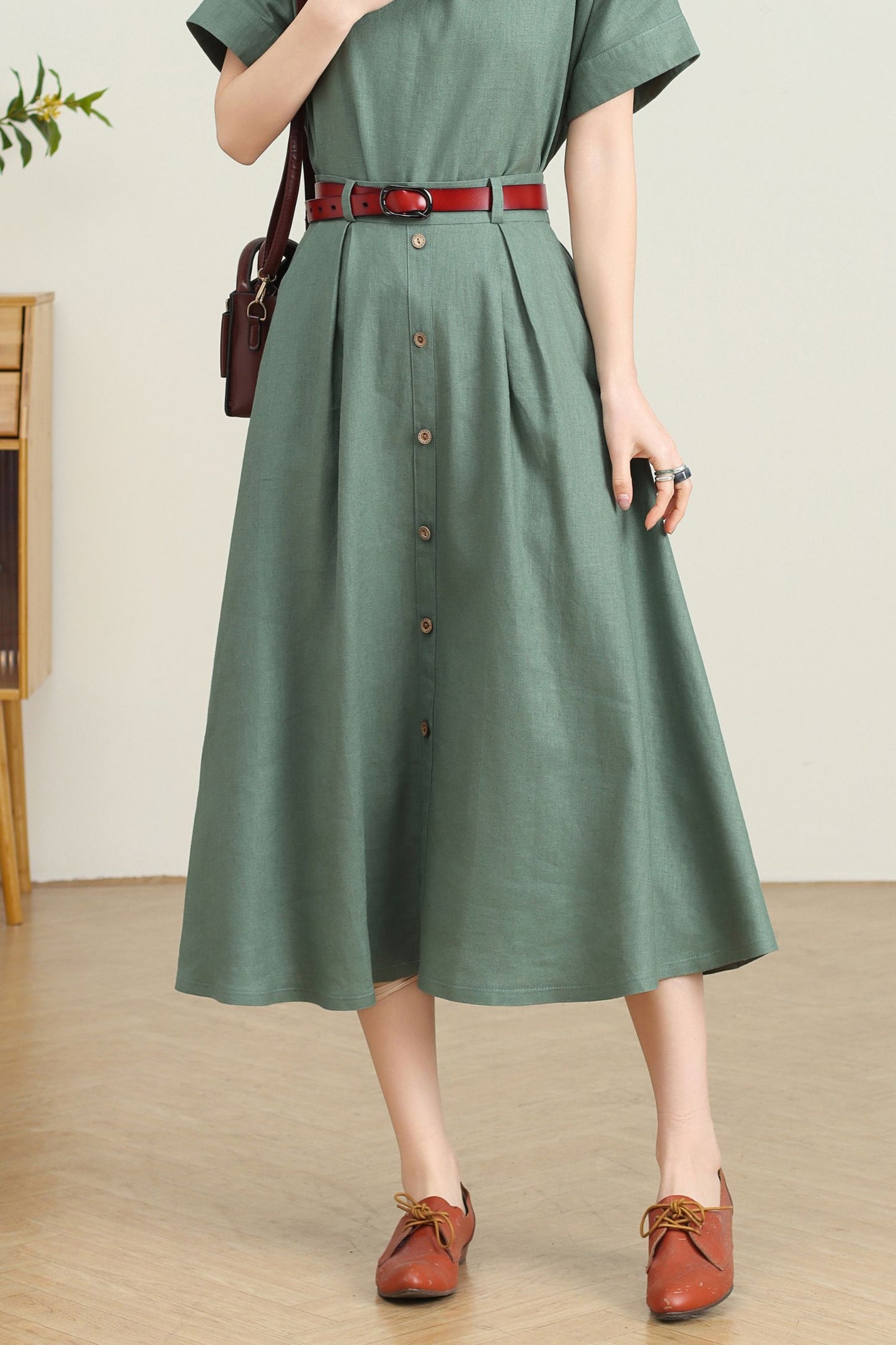 High Waisted Linen Skirt with Pockets C4728