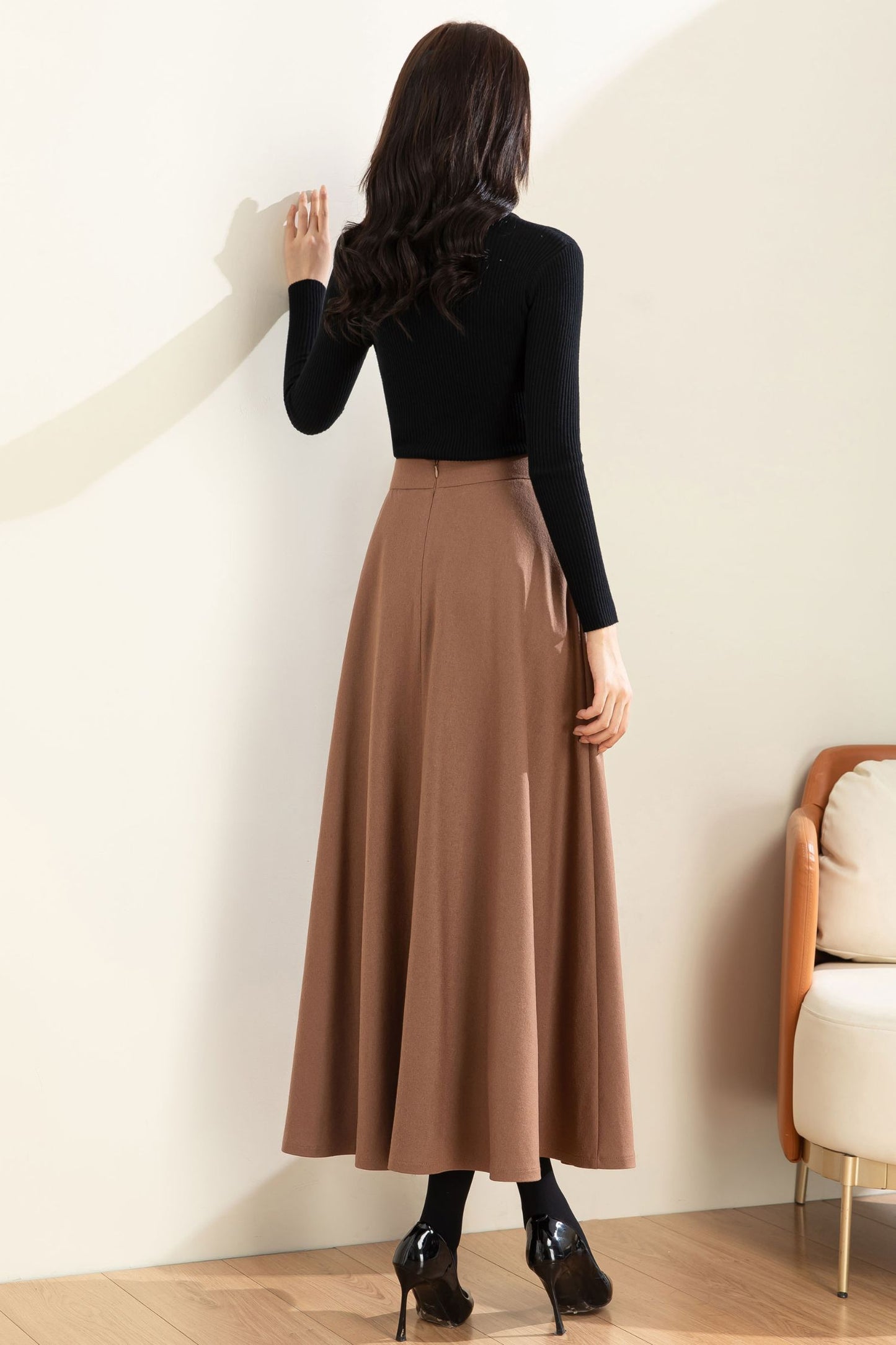 Midi Wool A Line Button Down Skirt C3602