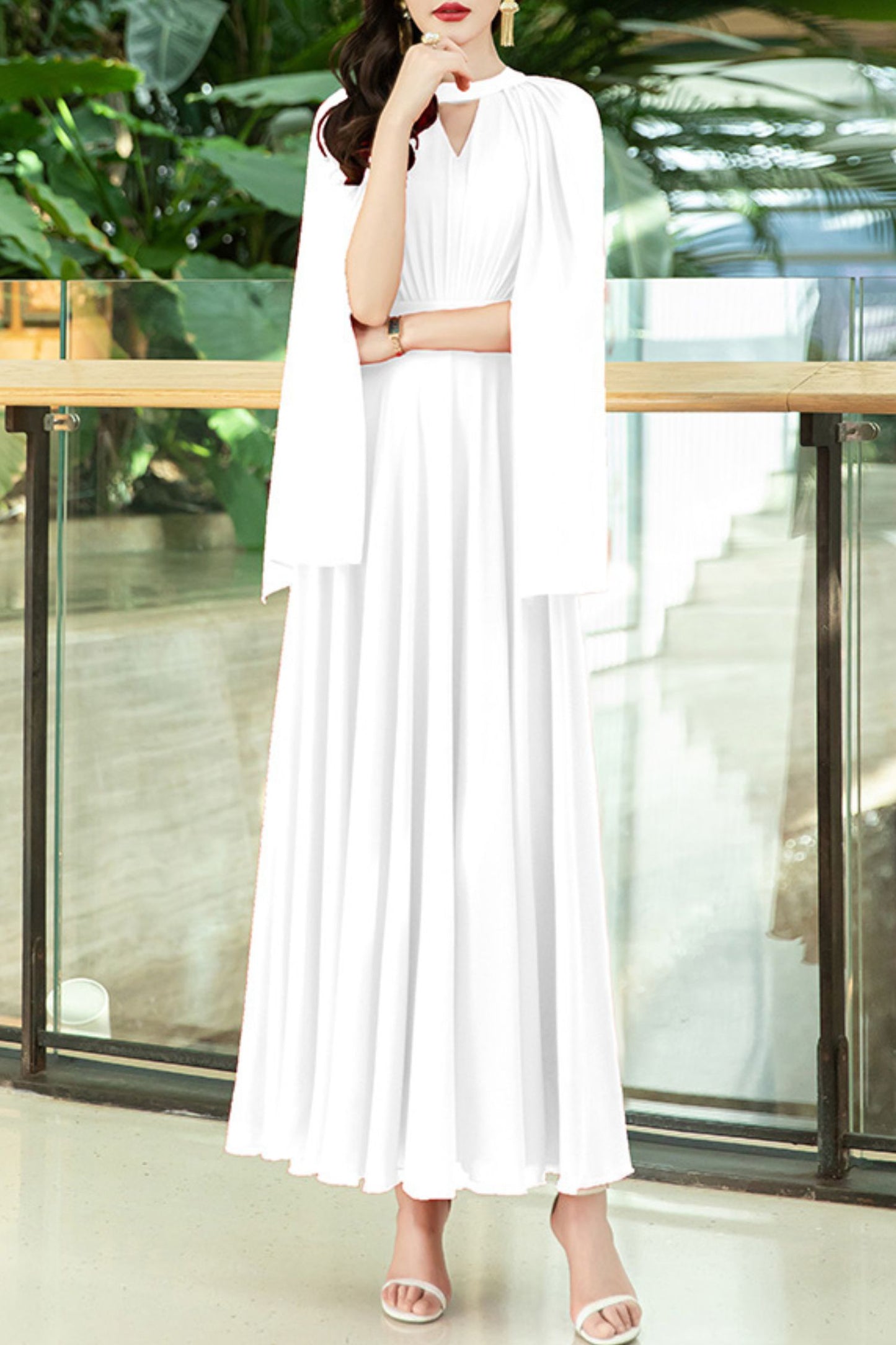 Red Chiffon Maxi Dress - Flowing Silhouette with V-Neck c3993