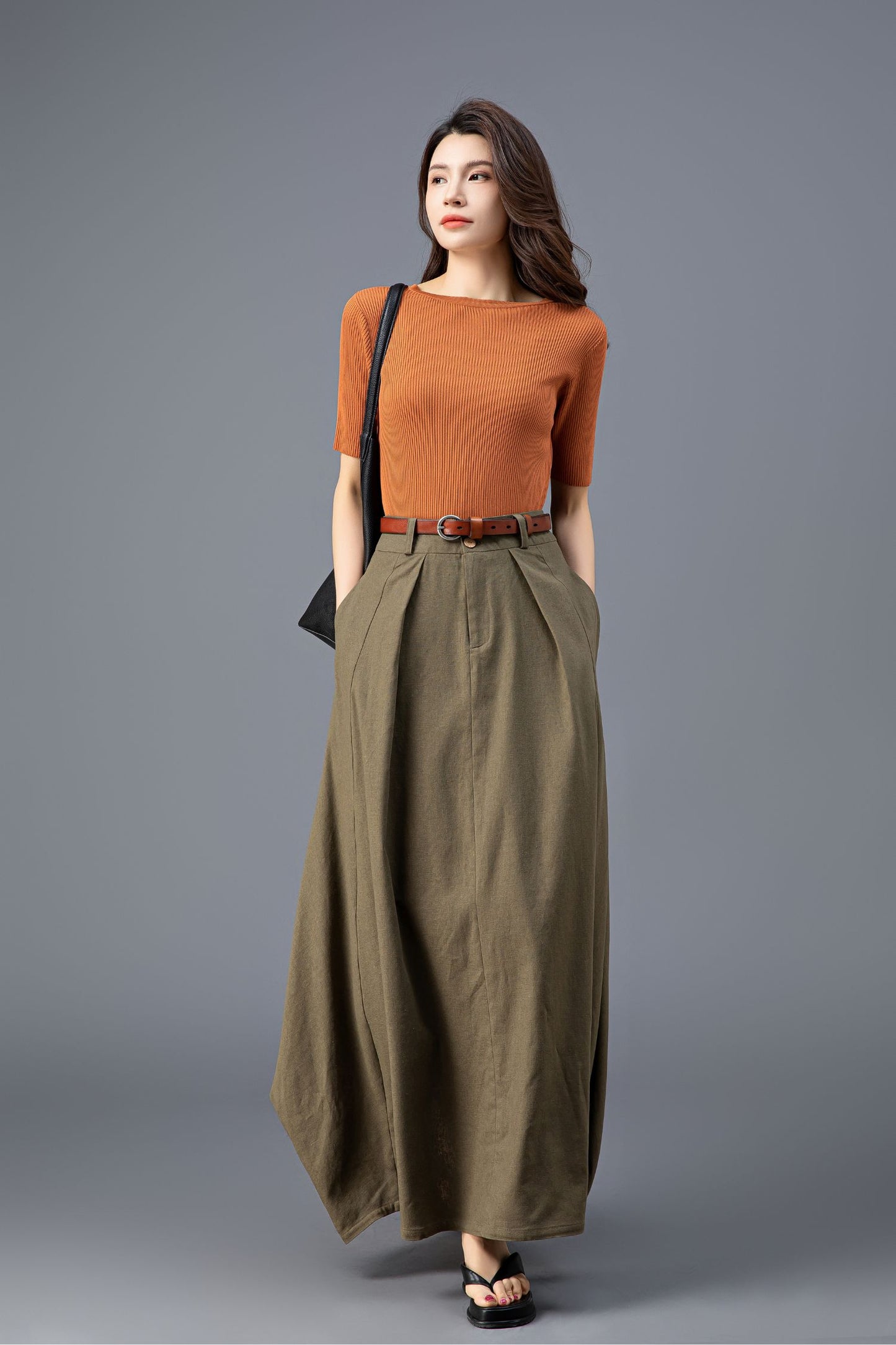 Elegant Army Green Maxi Skirt C3921