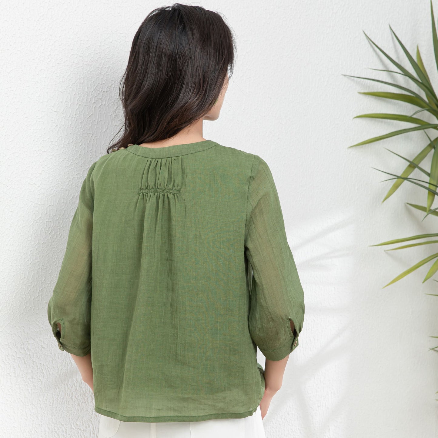 Summer Green Womens Linen Blouse c4981
