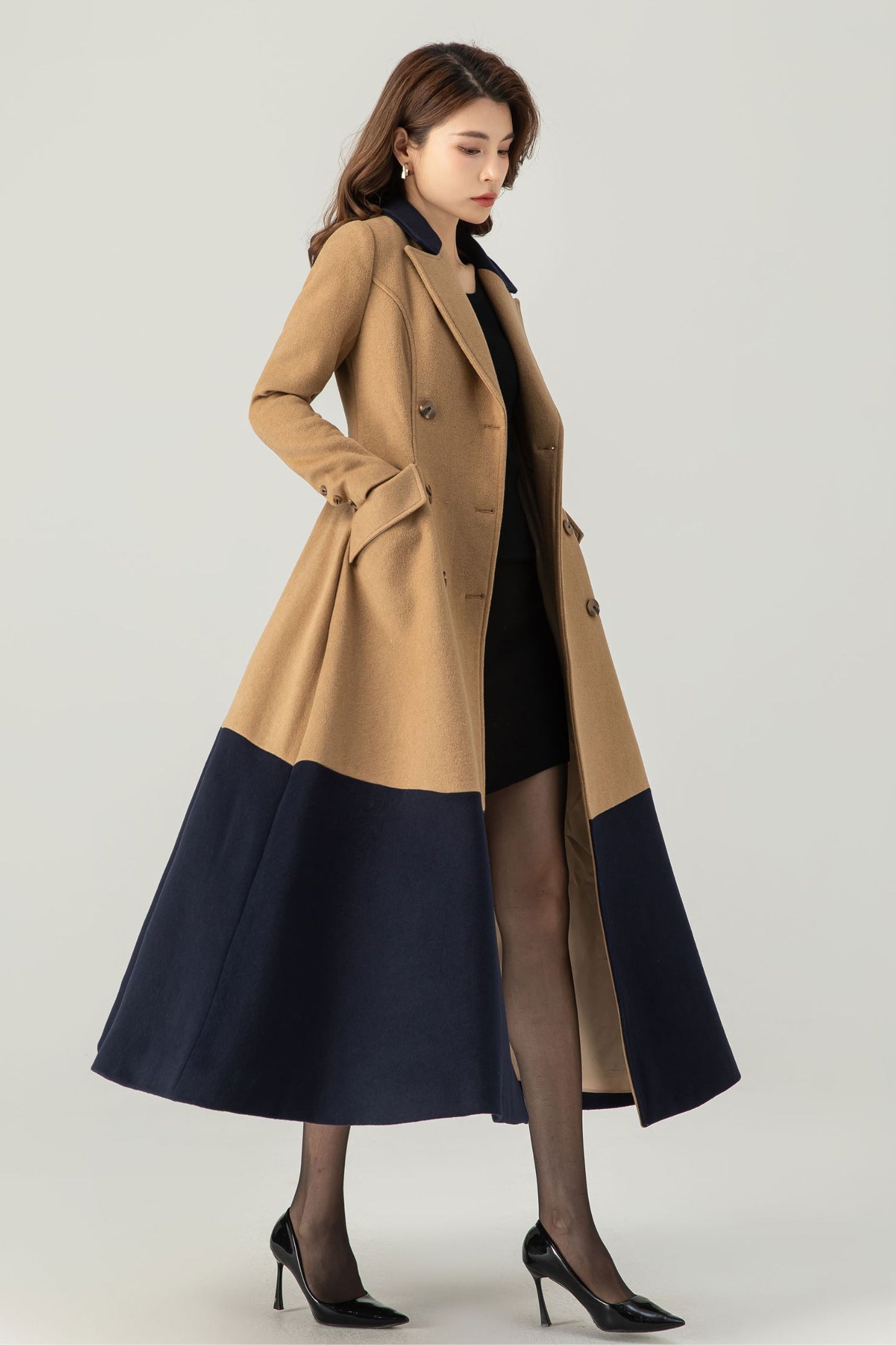 Womens Double Breasted Wool Coat C3695