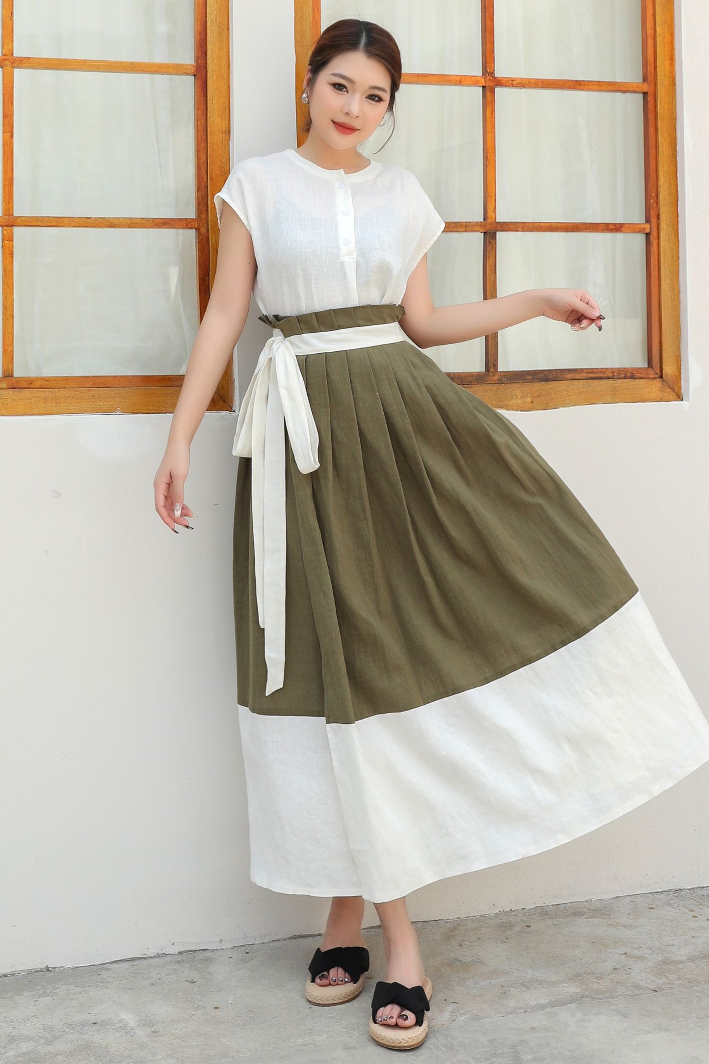 Womens Wrap Linen Maxi Skirt c4835