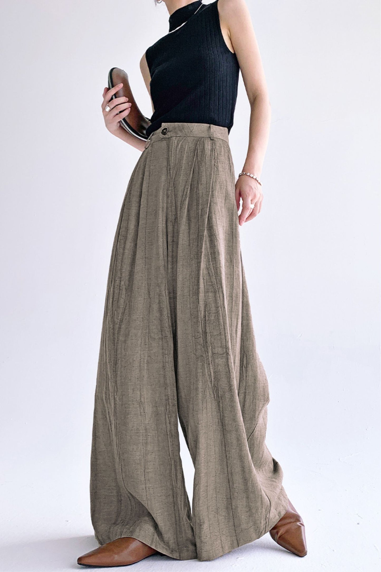 Cotton linen high-waisted loose leisure pants L0609