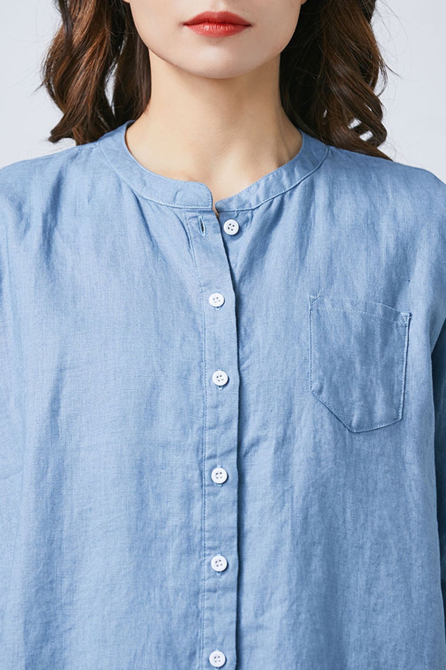 Blue Linen Button Up Shirt C1671