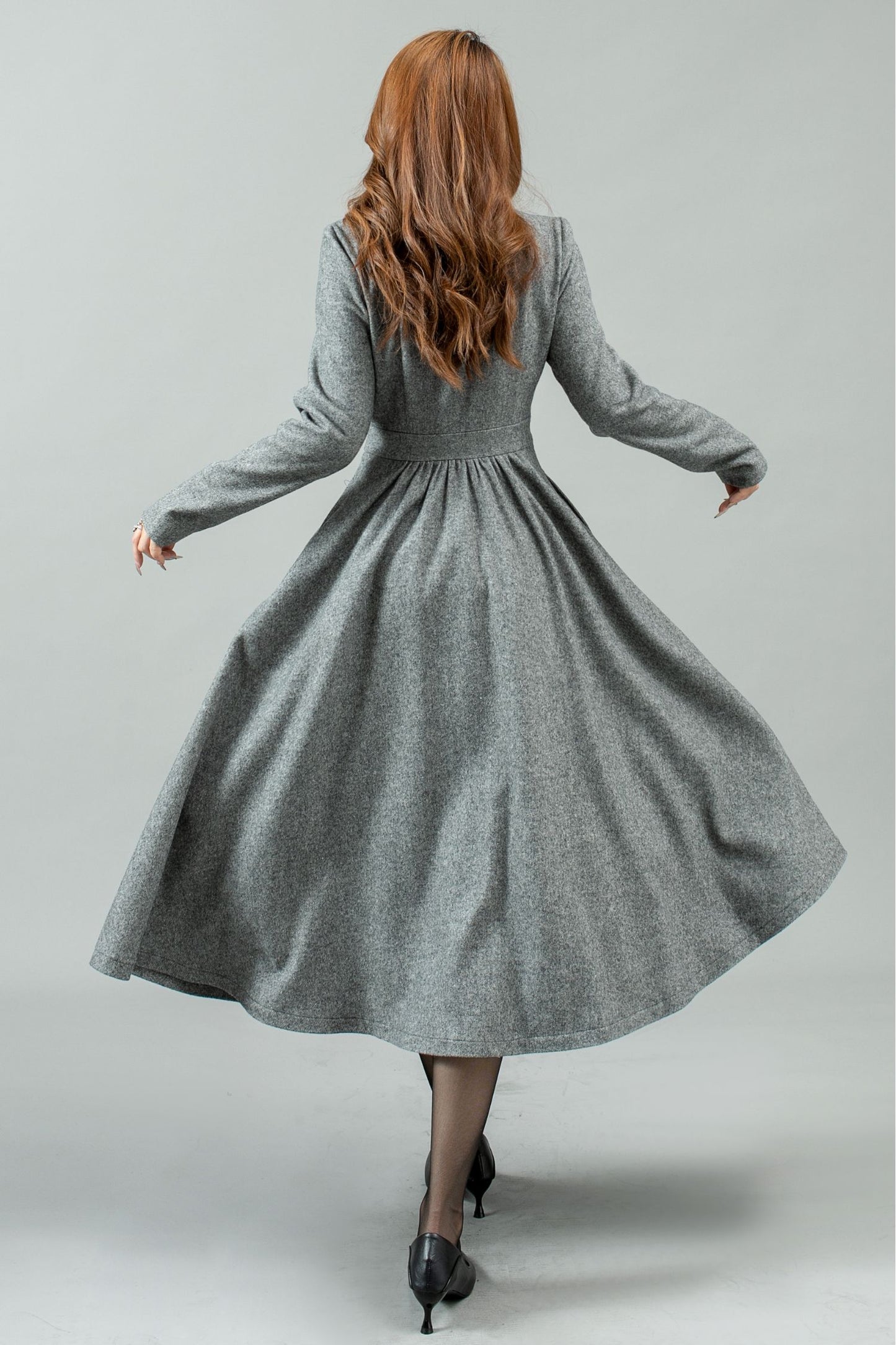 Women Swing Long Winter Wool Dress C4442