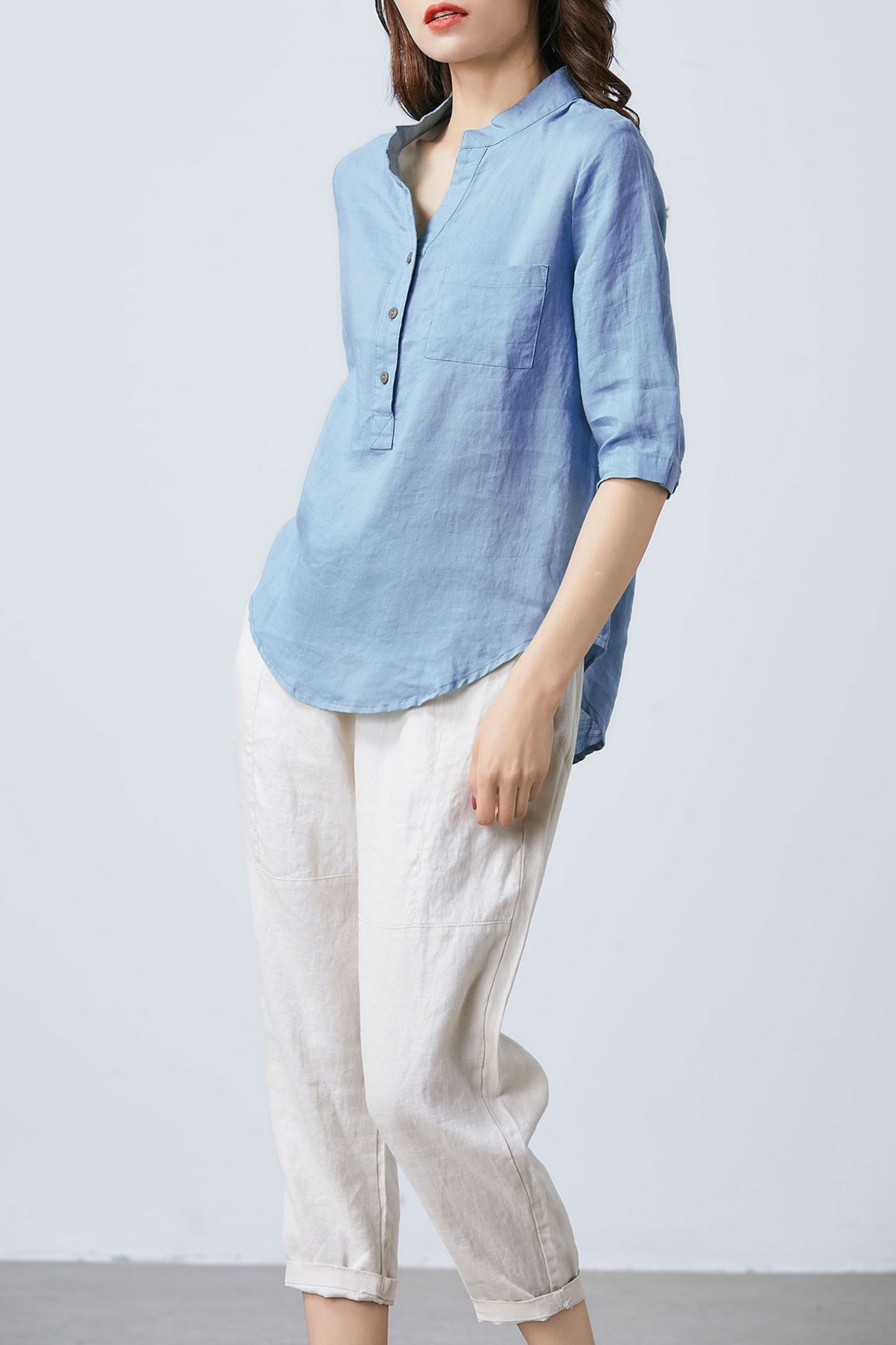 Blue linen top for women C4853