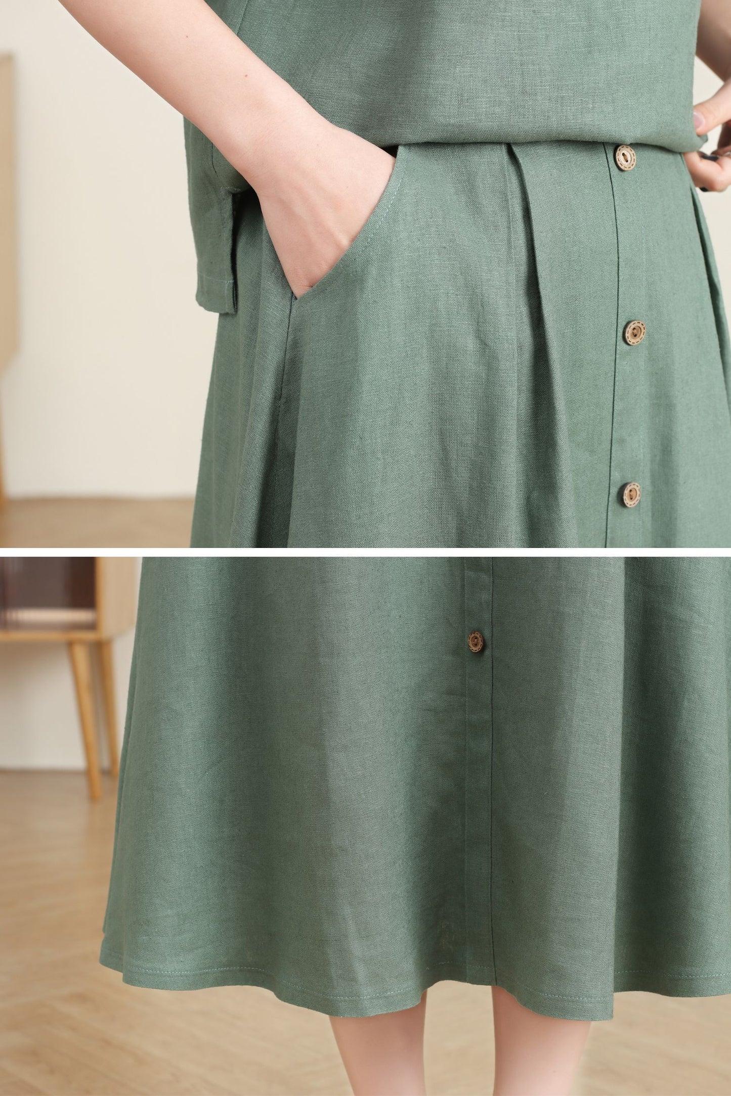 High Waisted Linen Skirt with Pockets C4728
