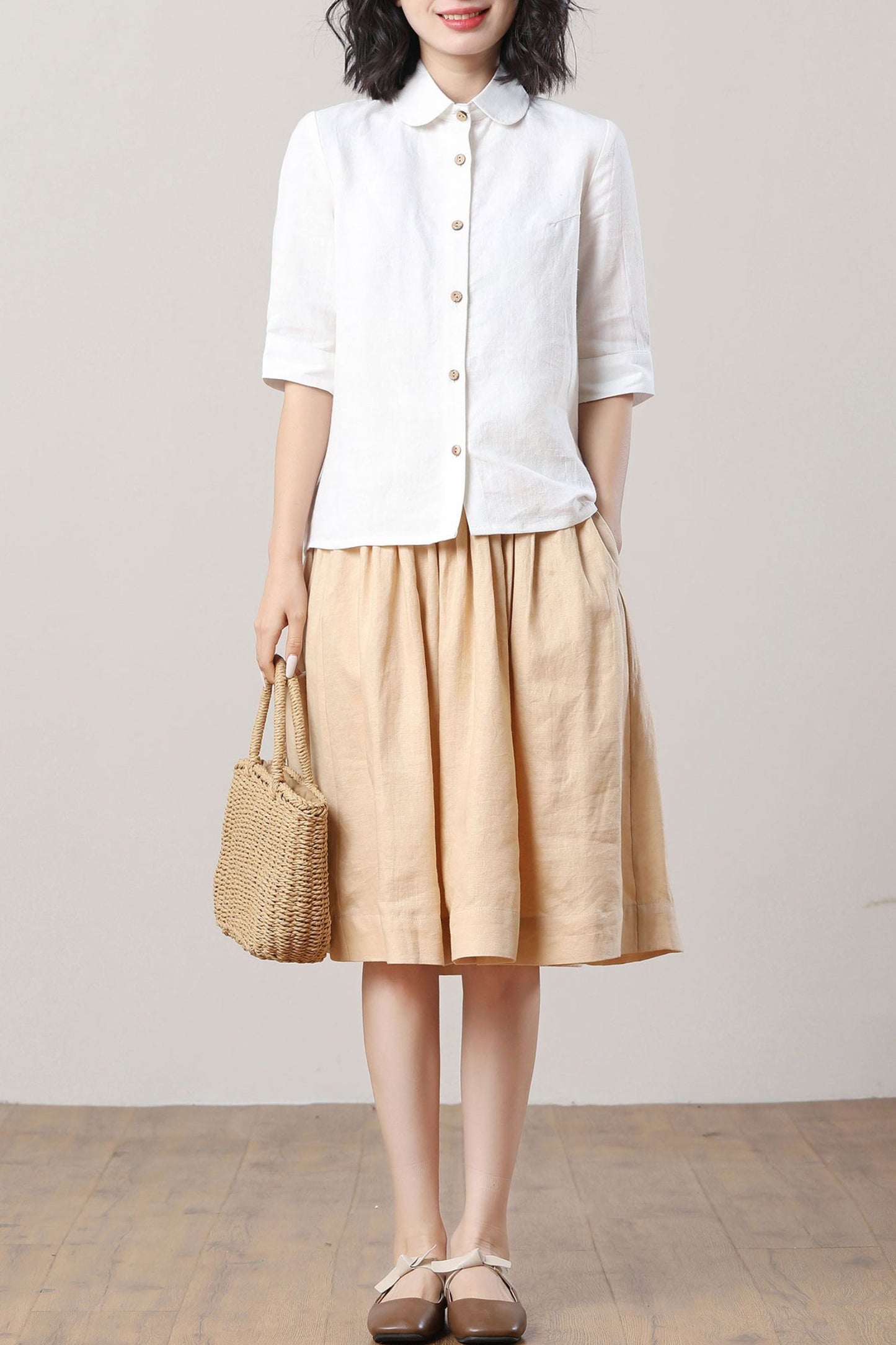 Women's White Linen Shirt C3280 -Size M #CK2300473