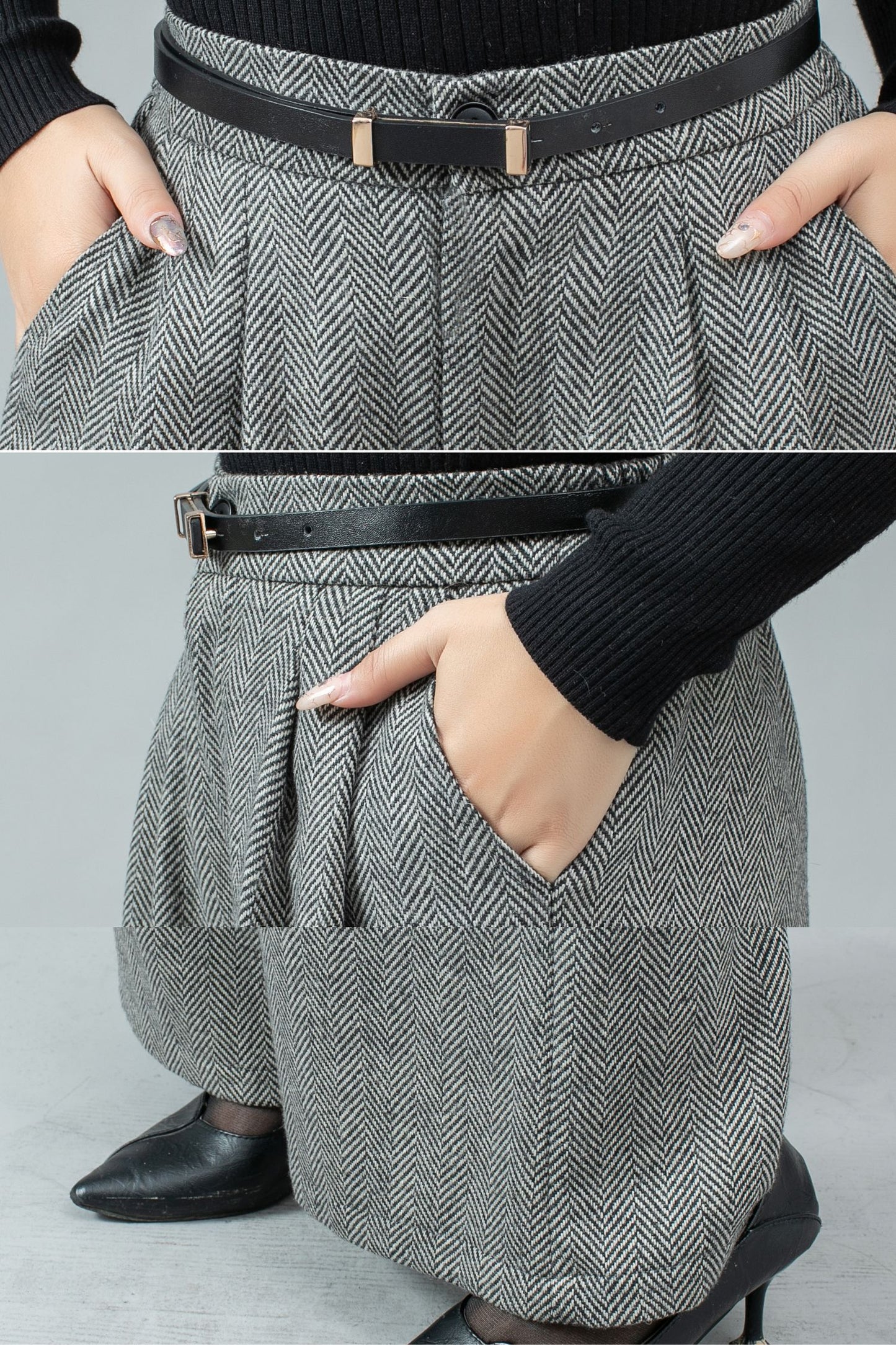 Long wide leg winter wool pants C4450