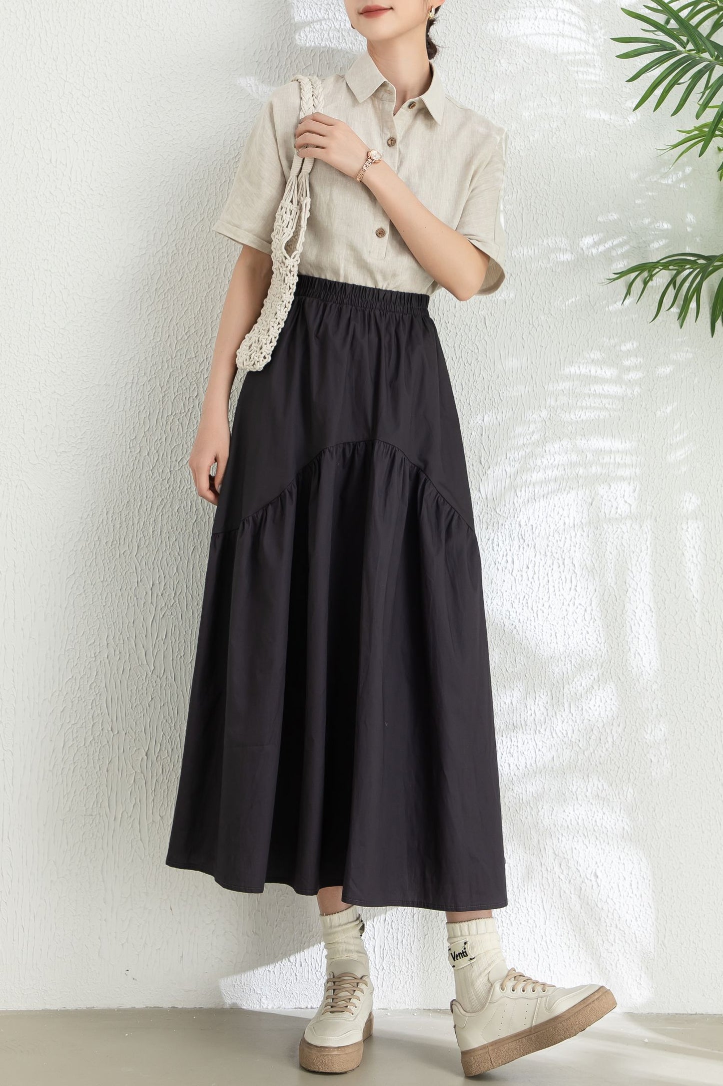 Summer Midi Black Swing Skirt C3296