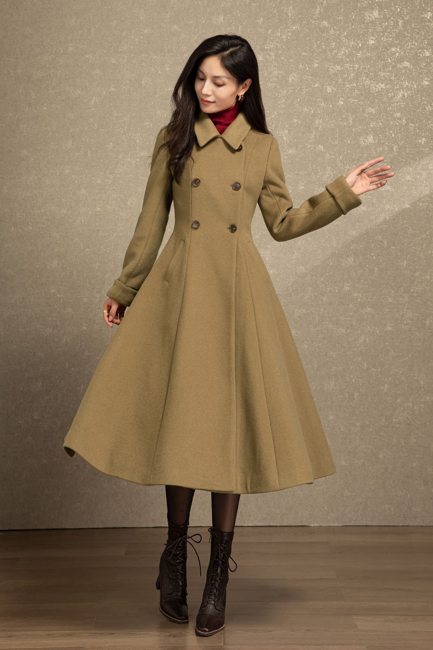 Double breasted long winter wool coat C4494