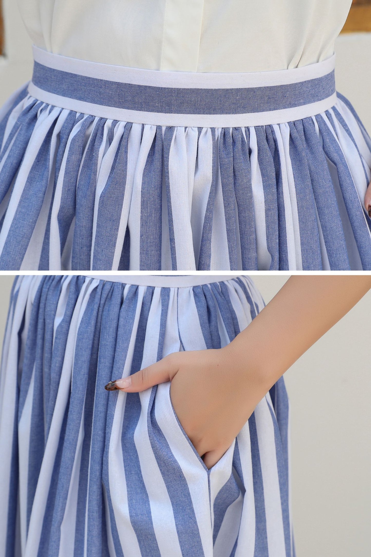 Striped linen Midi A-Line Skirt c4840