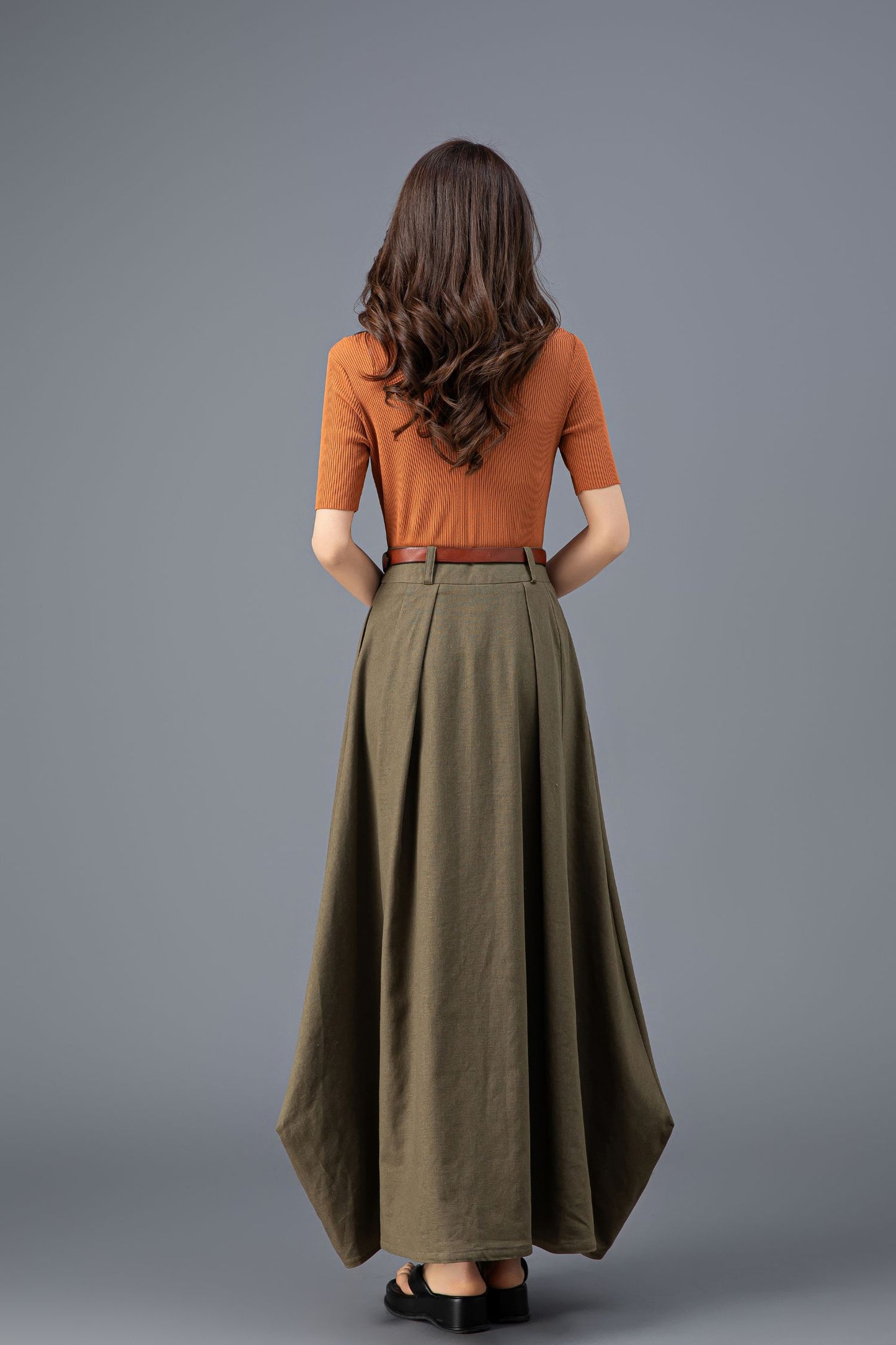 Elegant Army Green Maxi Skirt C3921