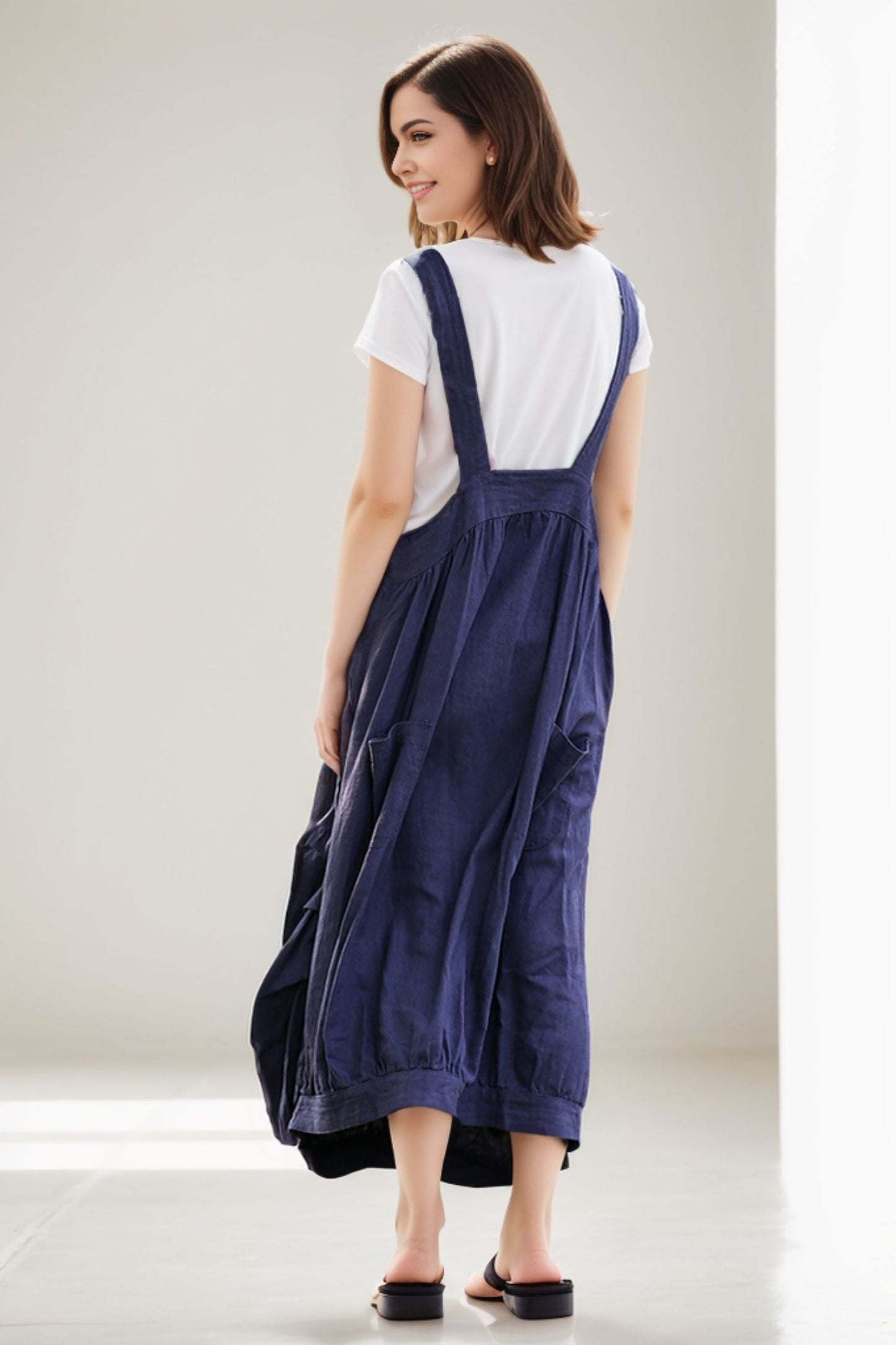 Linen Pinafore Blue Suspender Dress C278