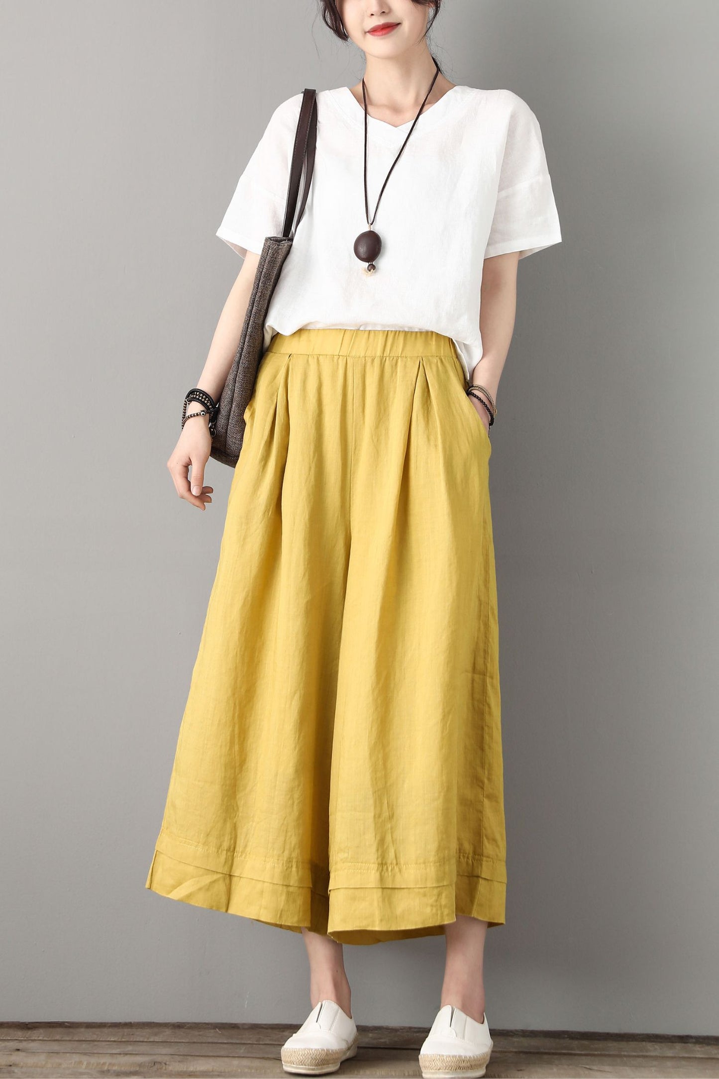 Elastic Waist Linen Pants C1807