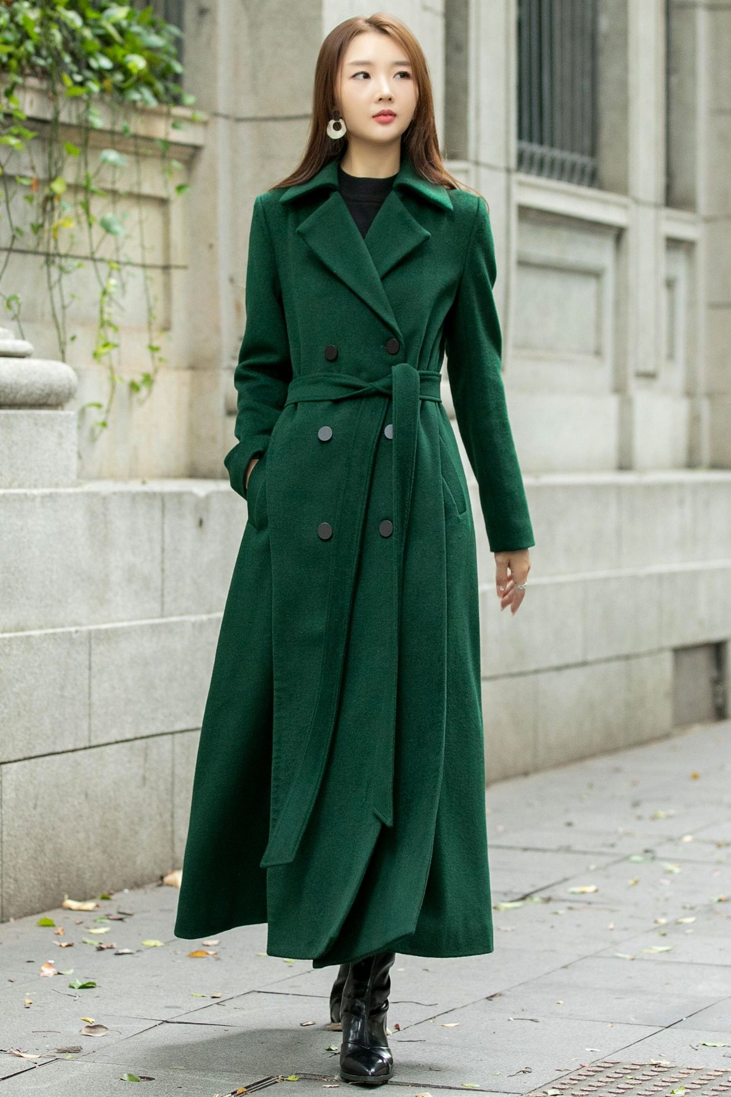 Maxi green long trench wool coat C4505