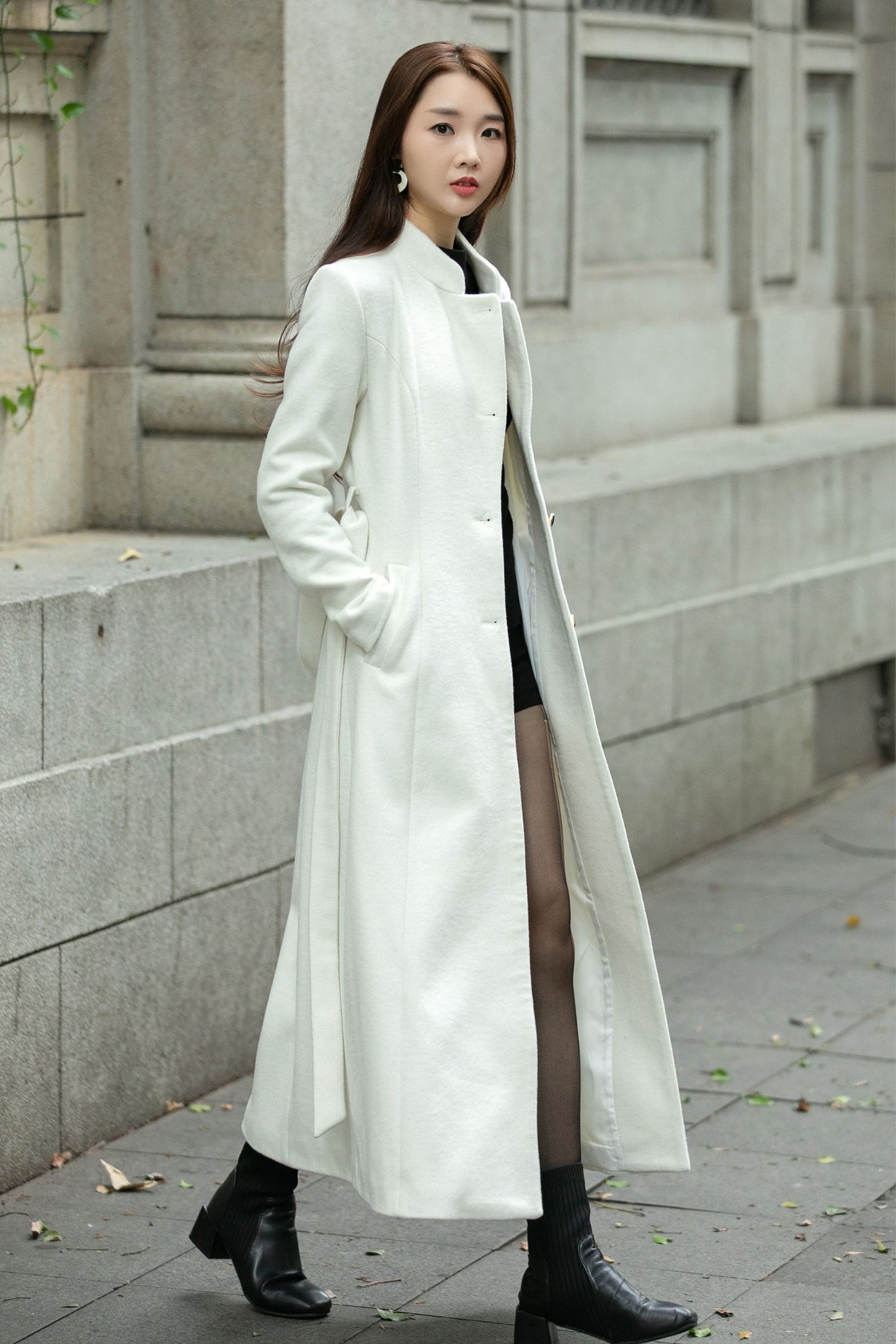 Long wool Belted winter trench coat C4497