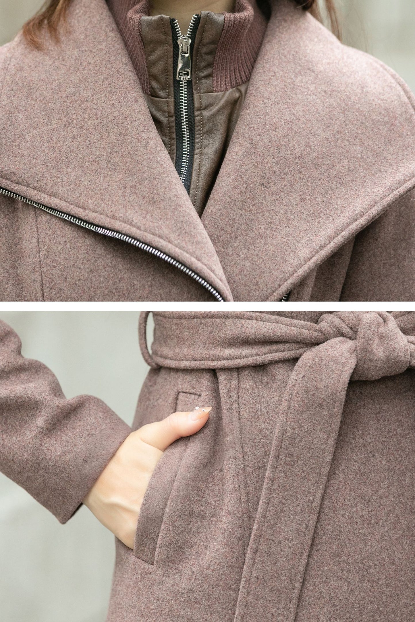 Tie belt asymmetrical winter wool coat C4508