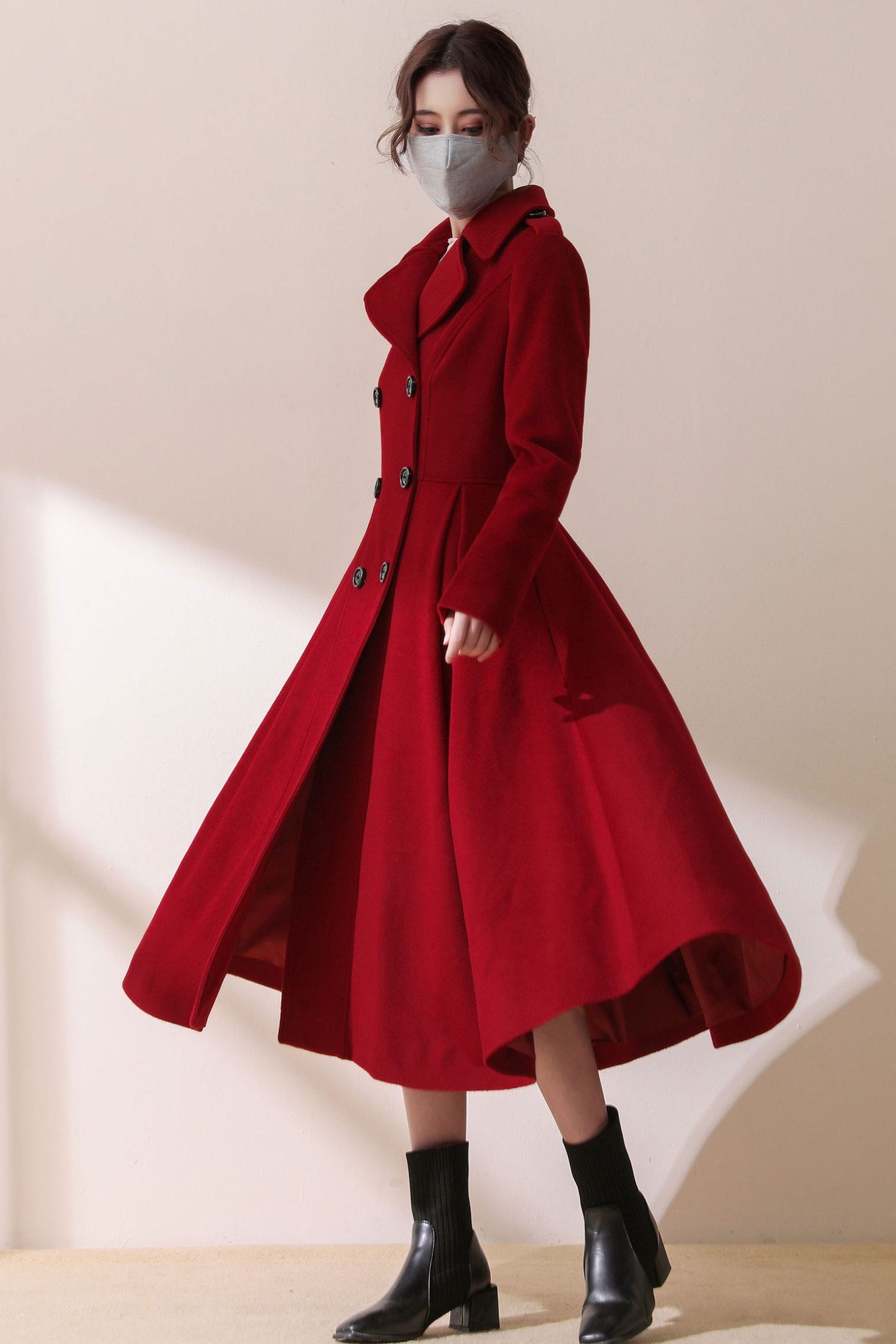 Burgundy Winter Swing Wool Coat C1792