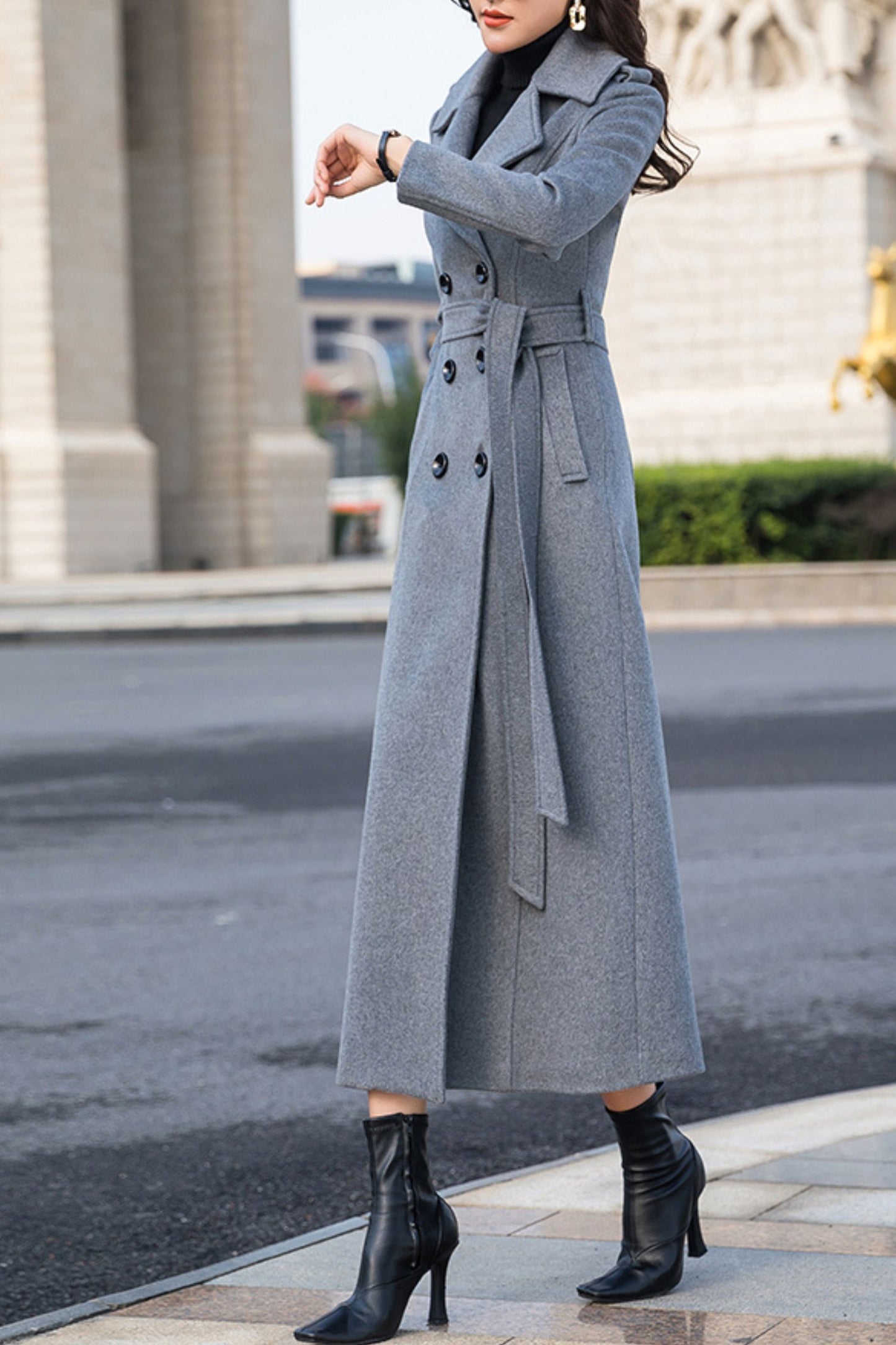 winter double-breasted long wool coat C4147