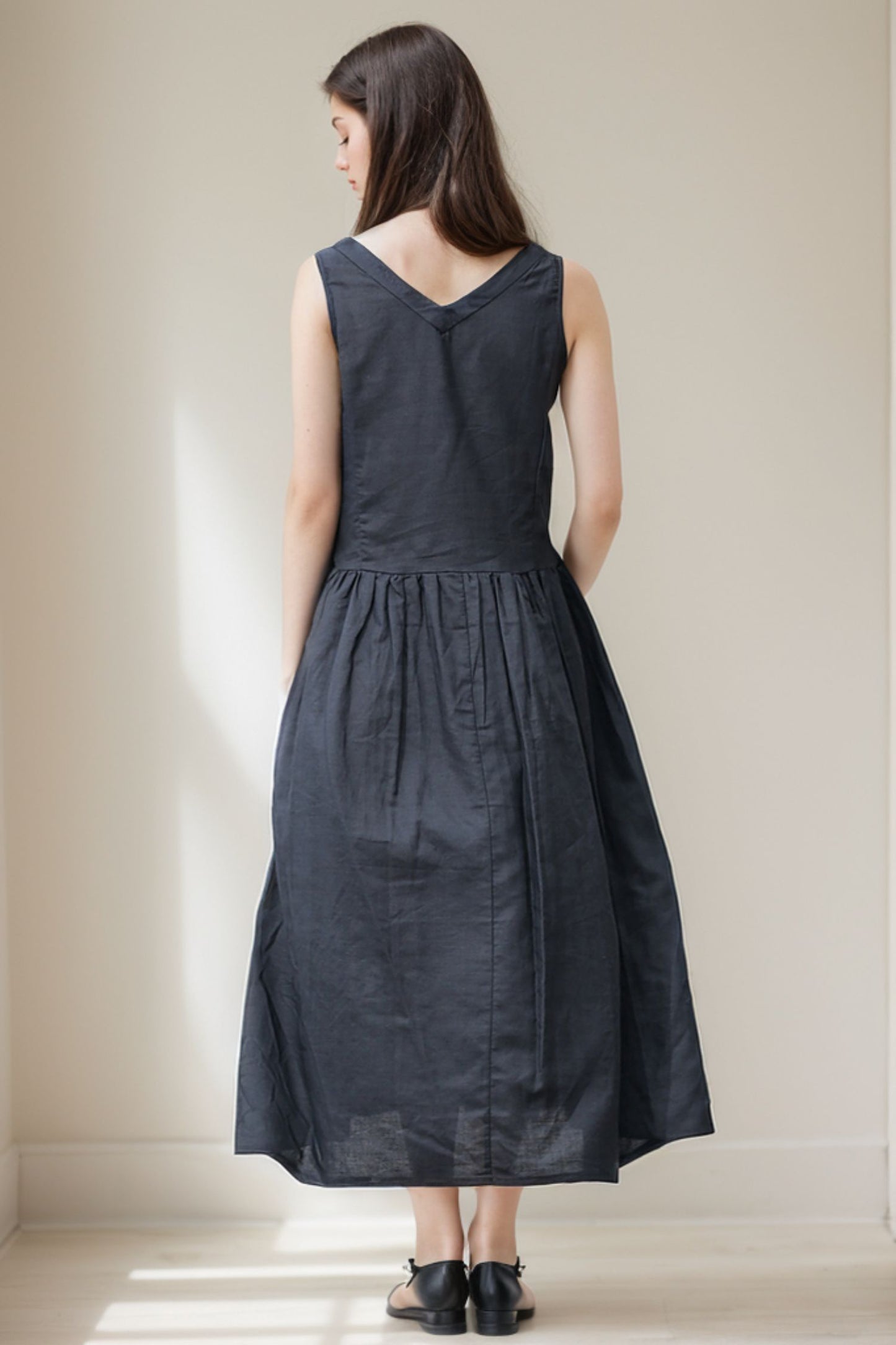 Summer Casual Black linen Dress C274