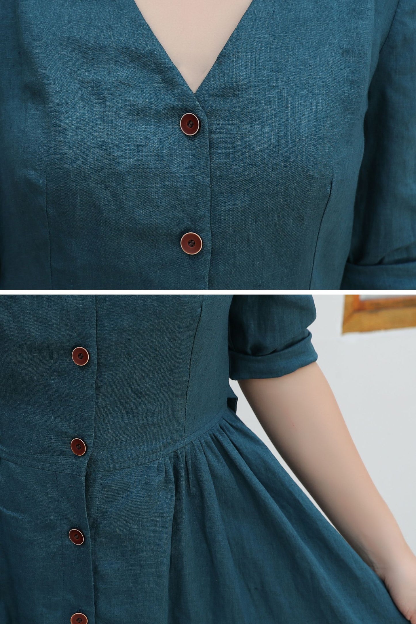 Button Front linen Midi dress c4839