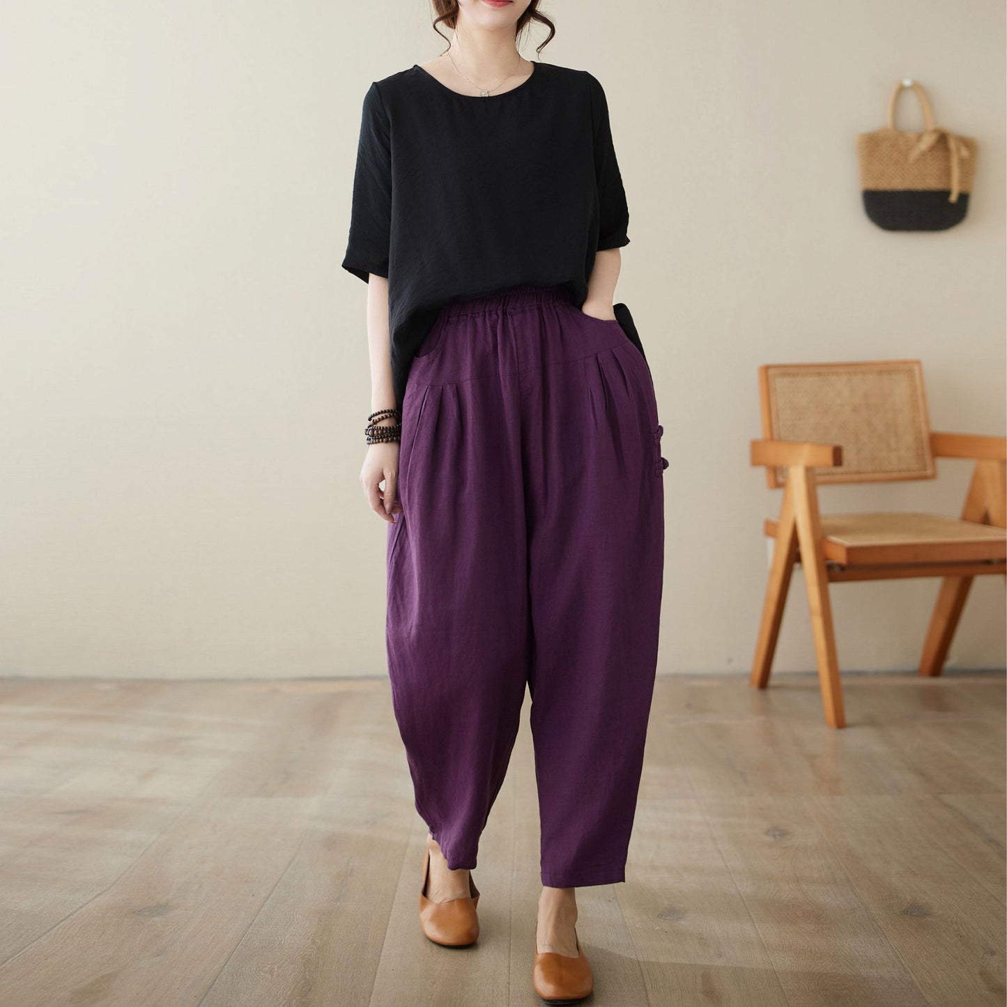 Loose fit pants with pockets C3967