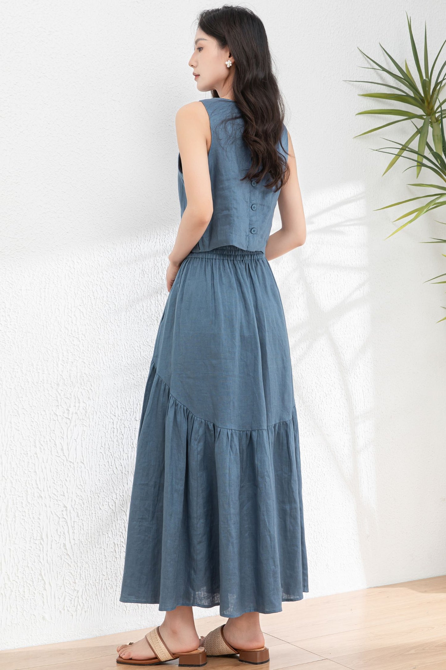 Summer Blue Two Piece Set Linen c4977