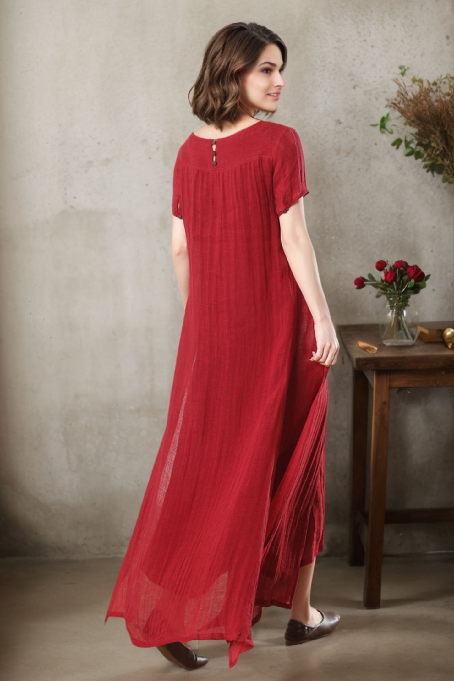 Maxi summer loose fit Linen dress for women c4776