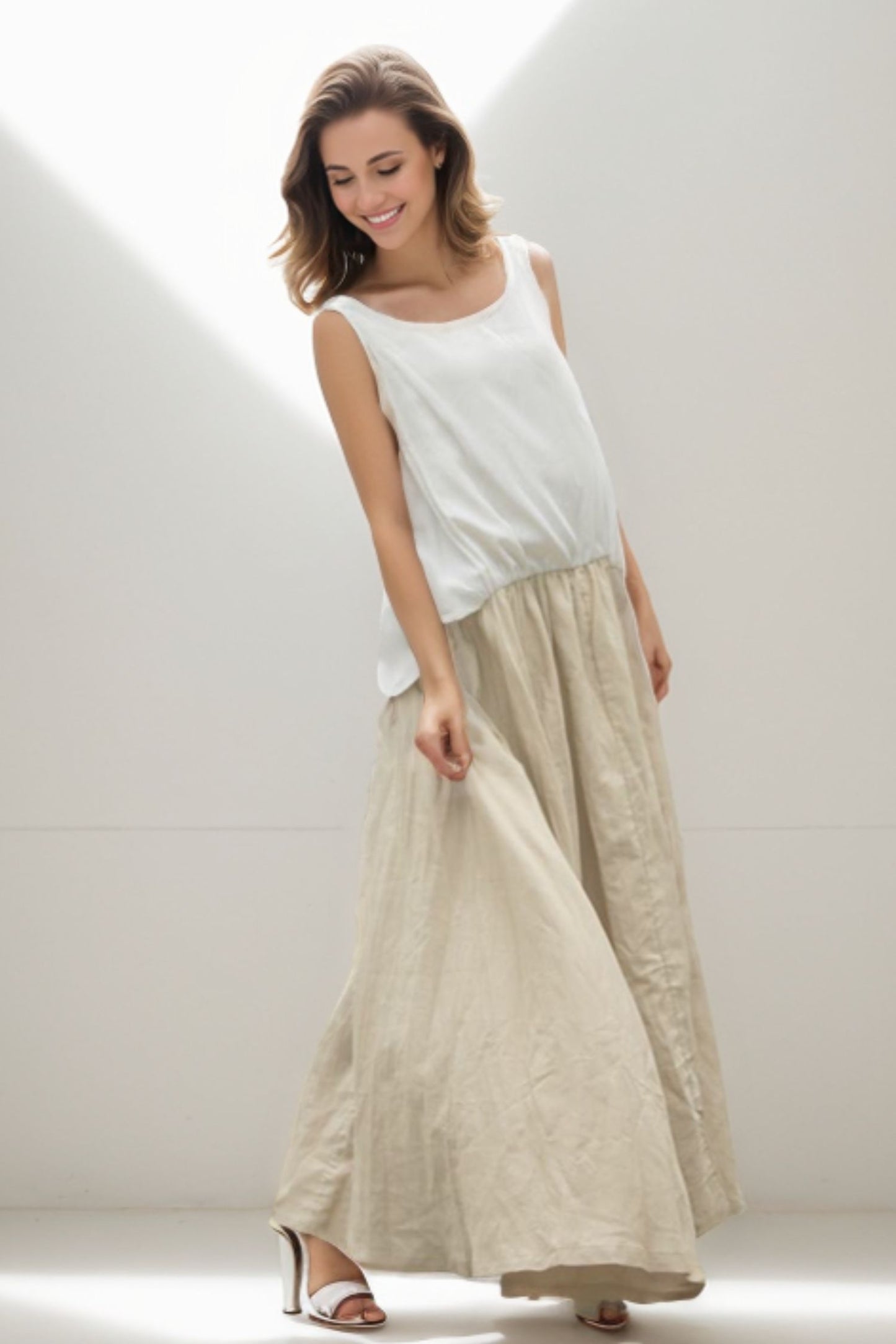 Summer casual linen sleeveless maxi dress C153