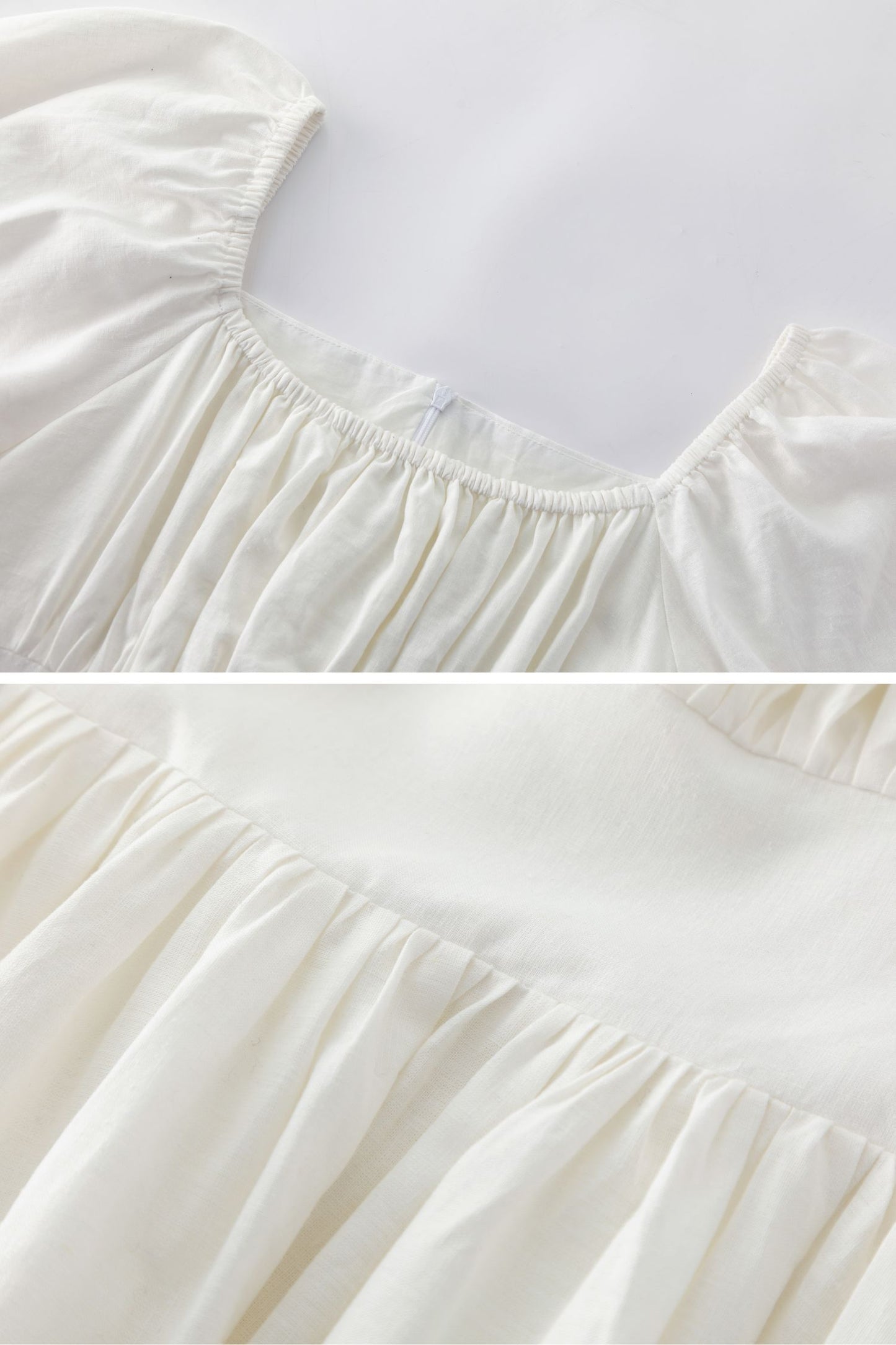 White Linen Swing Dress - Flowy Midi linen Dress C4766