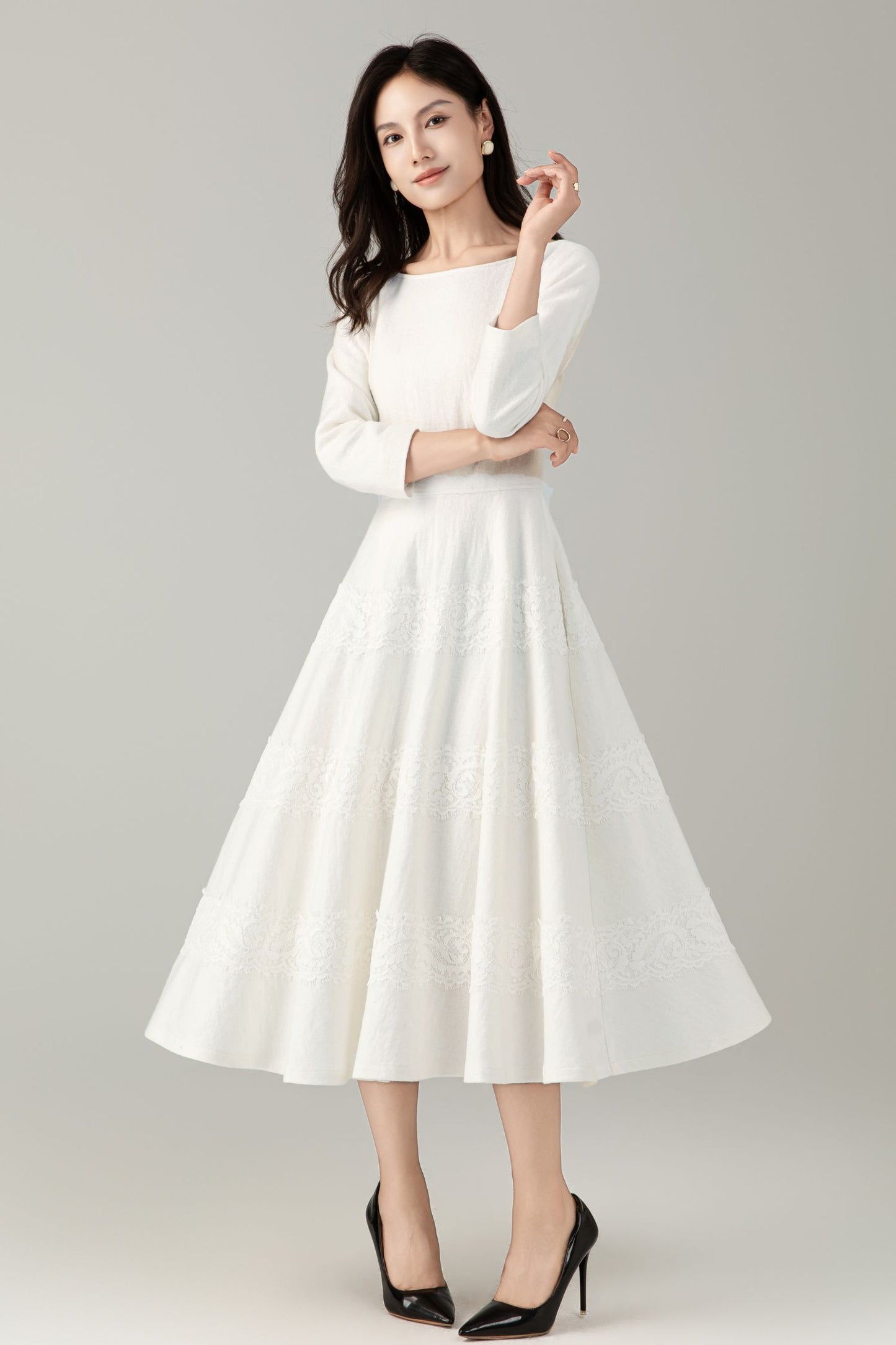White prom wedding wool dress women C5242