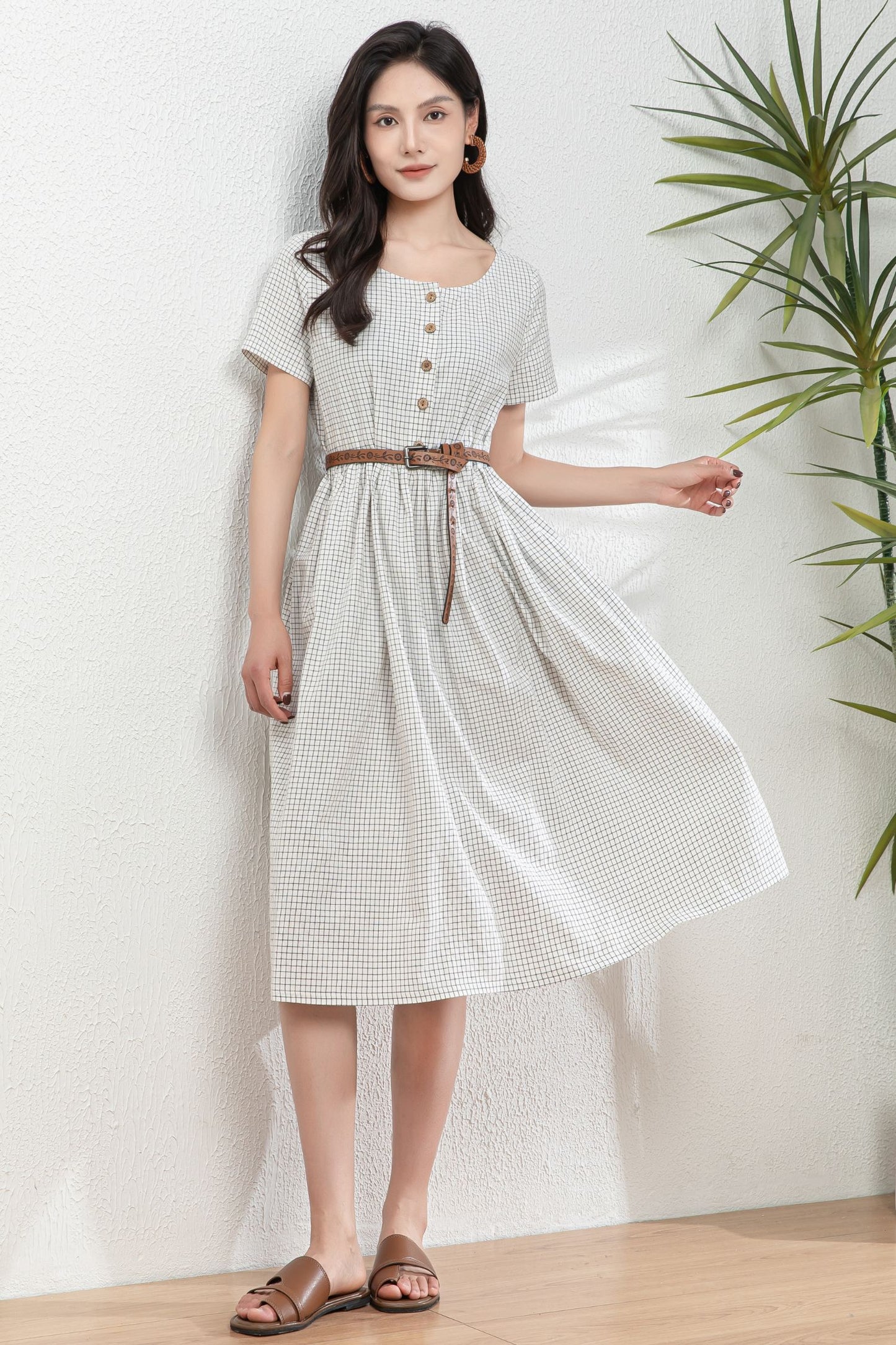 Oversized Button up Linen Dress with pockets c4979