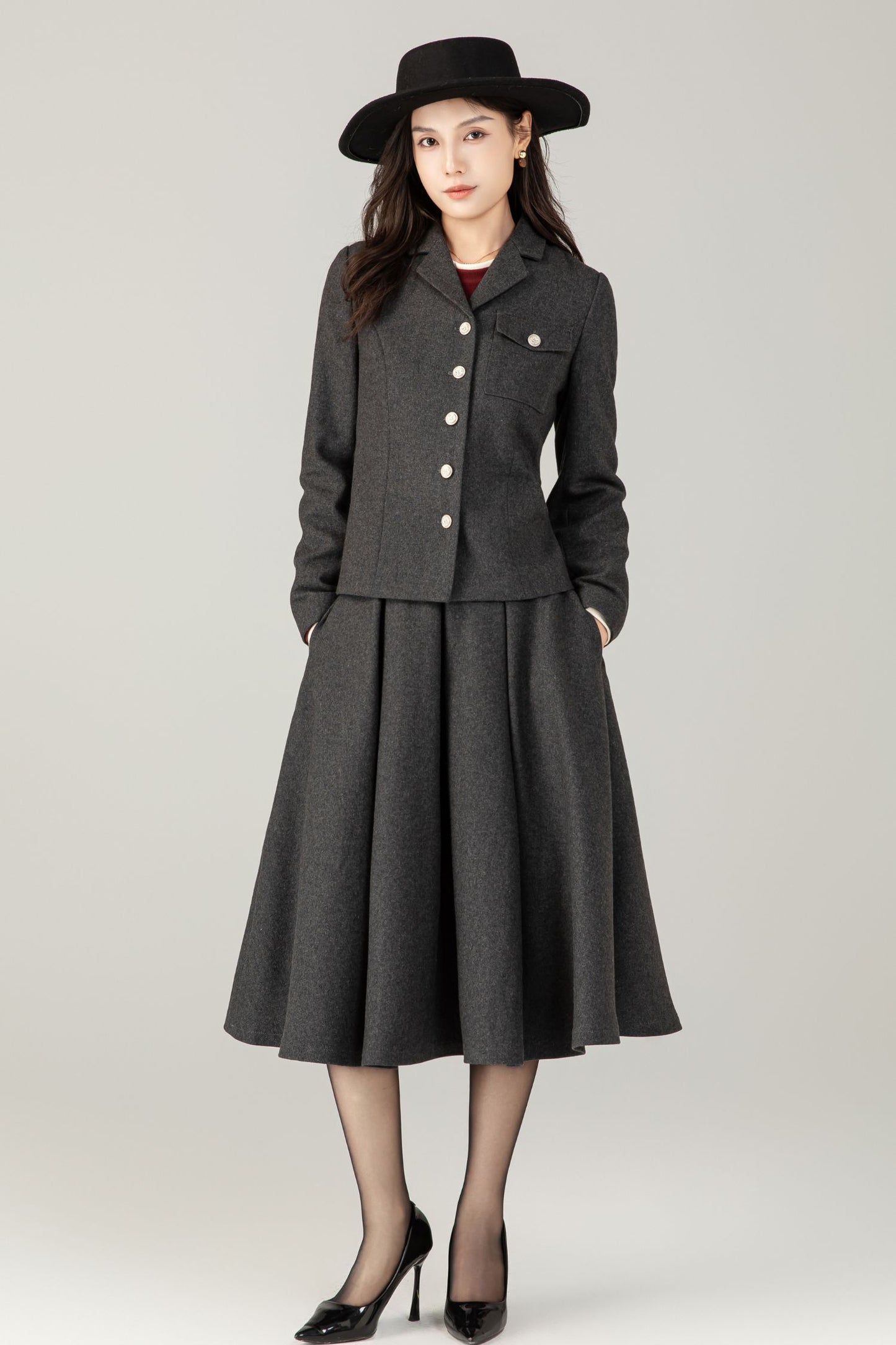 Gray short wool jacket coat C5241