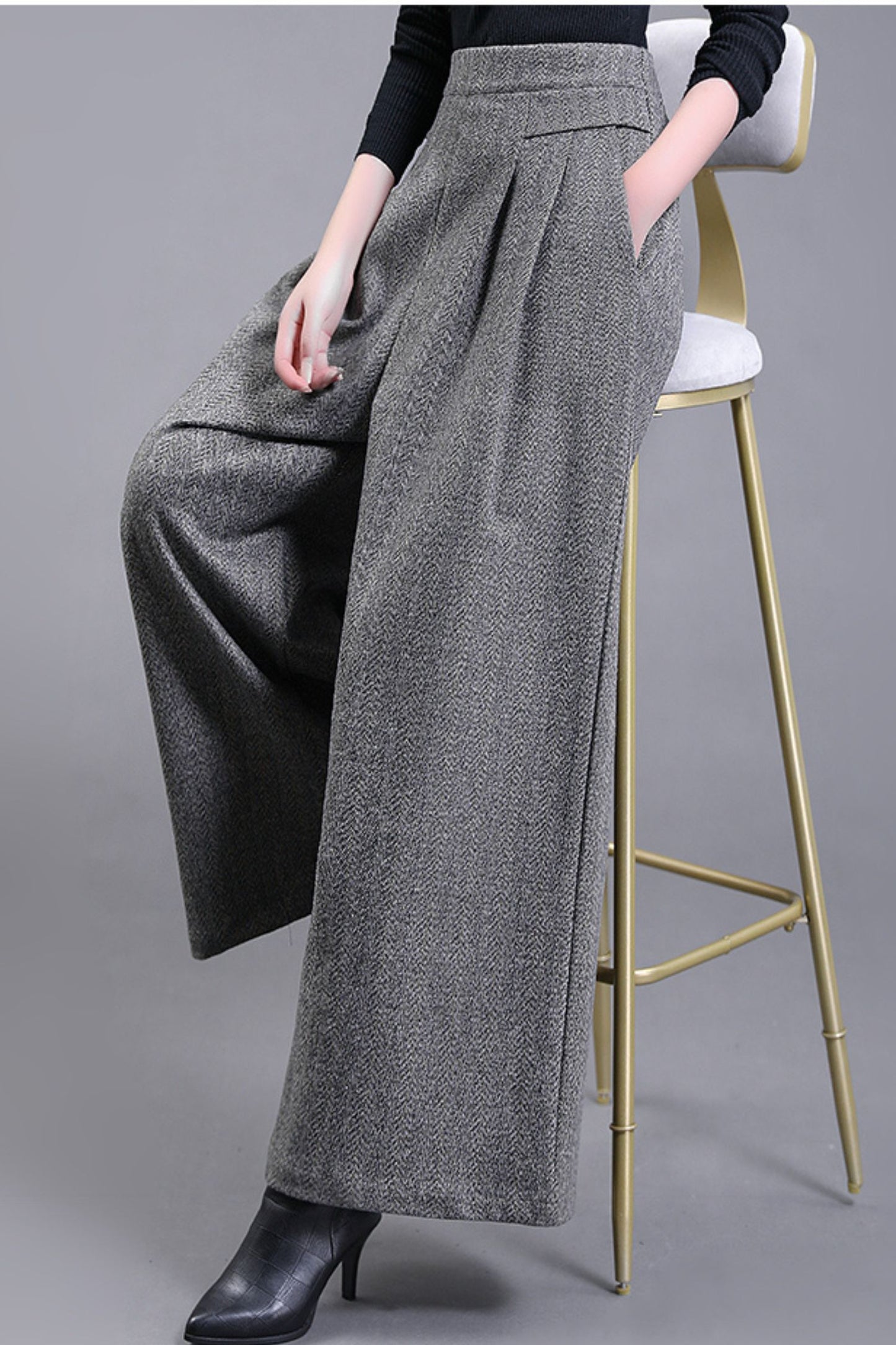 Long wide leg winter wool pants c5085
