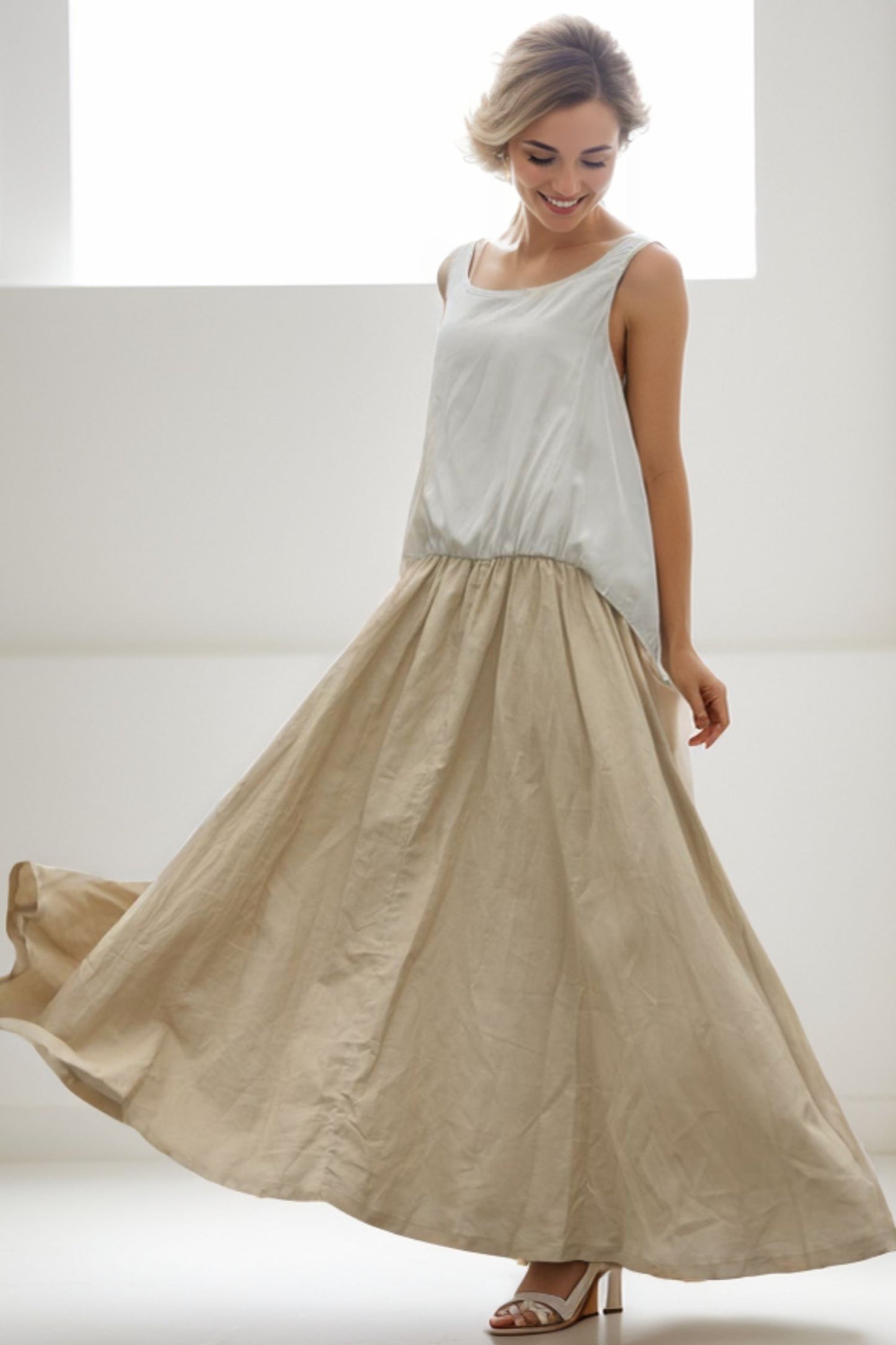 Summer casual linen sleeveless maxi dress C153