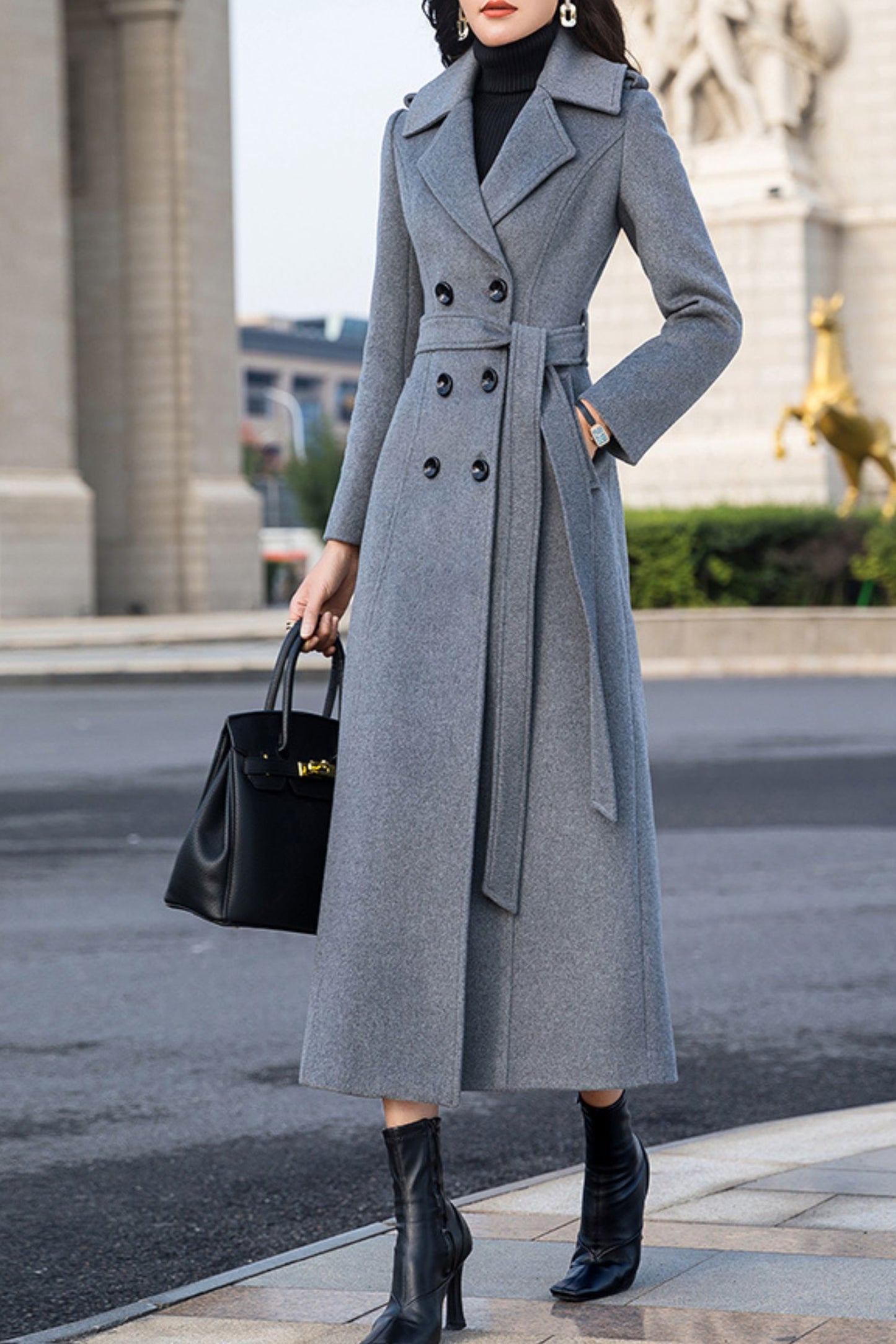 winter double-breasted long wool coat C4147