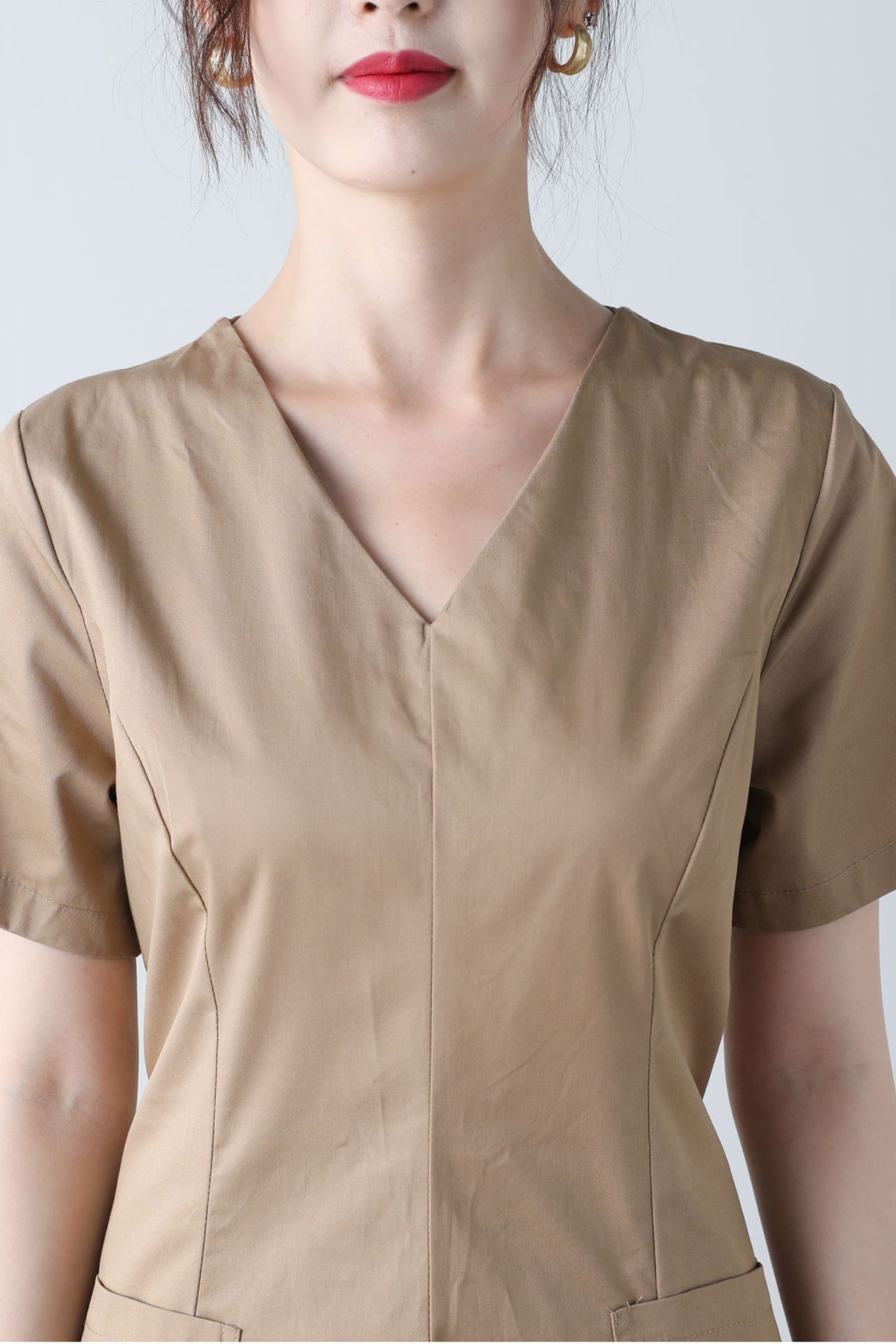 Women's v neck khaki dress C3454