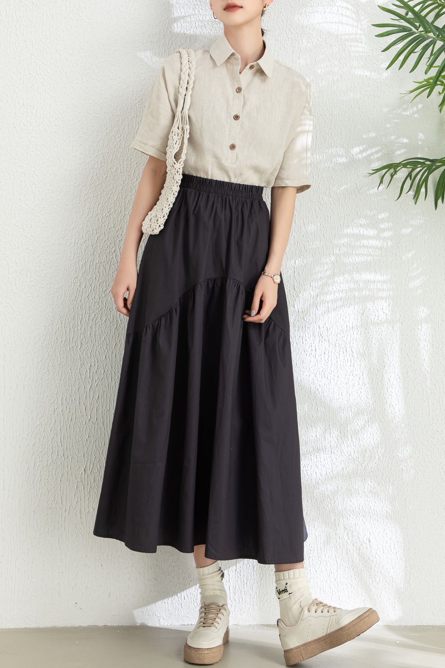 Summer Midi Black Swing Skirt C3296