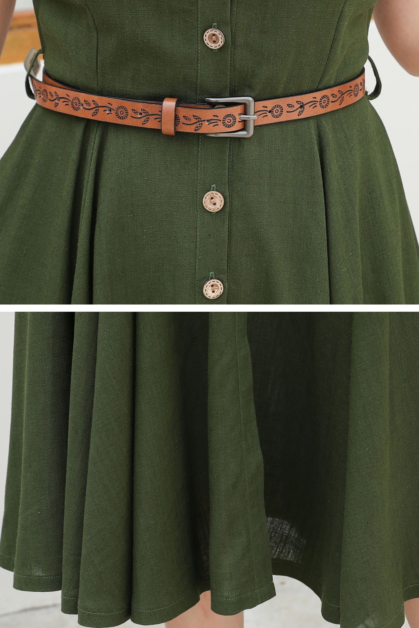 Green Linen Summer Shirt dress c4833