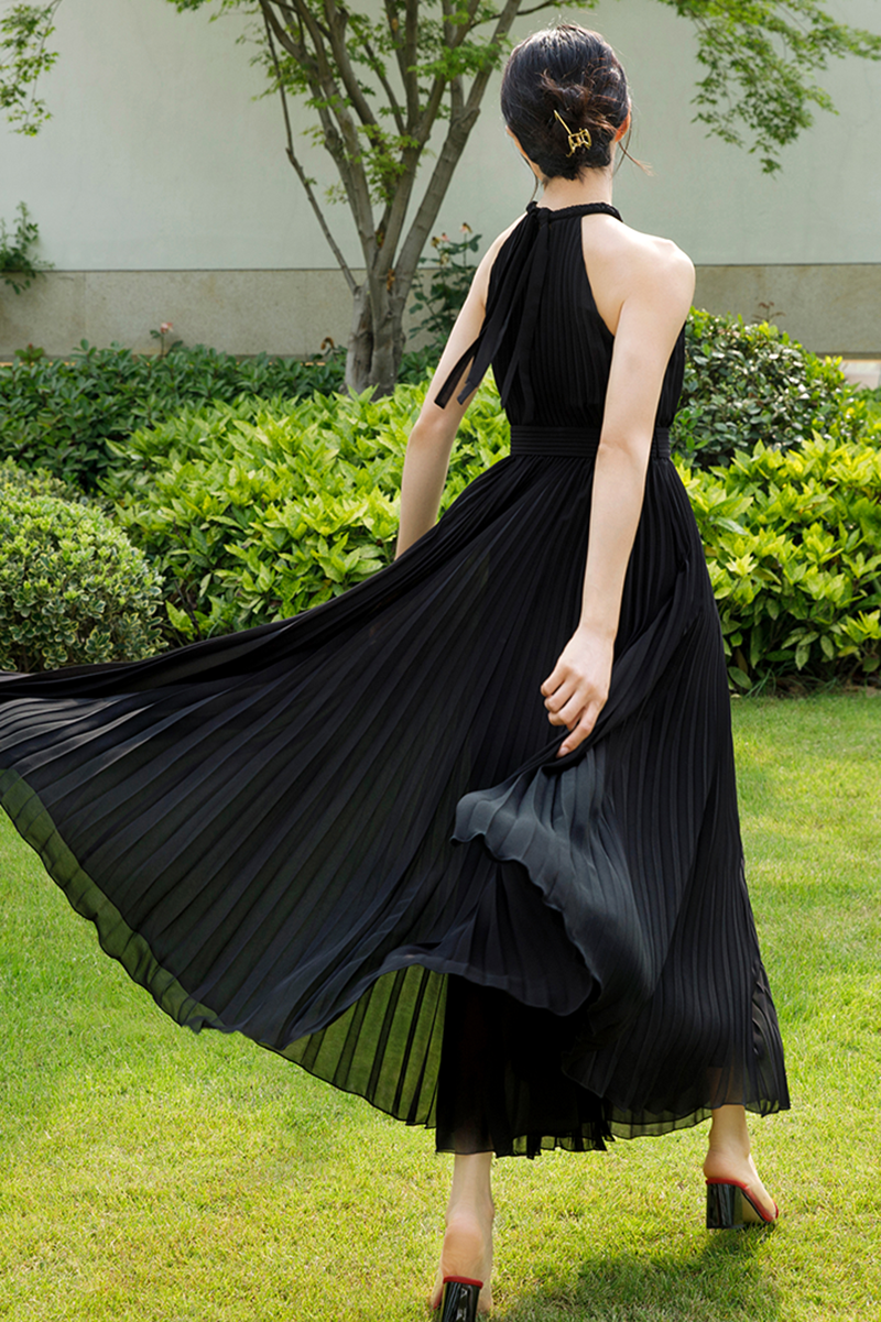 Black Sleeveless Chiffon Dress C3279