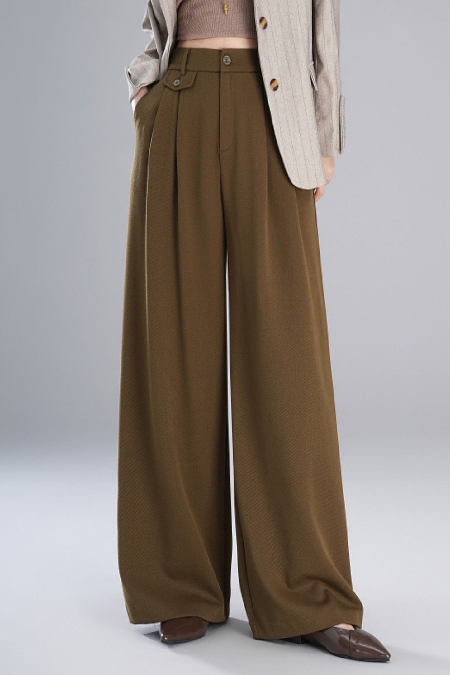 Wide leg winter long wool pants c5084